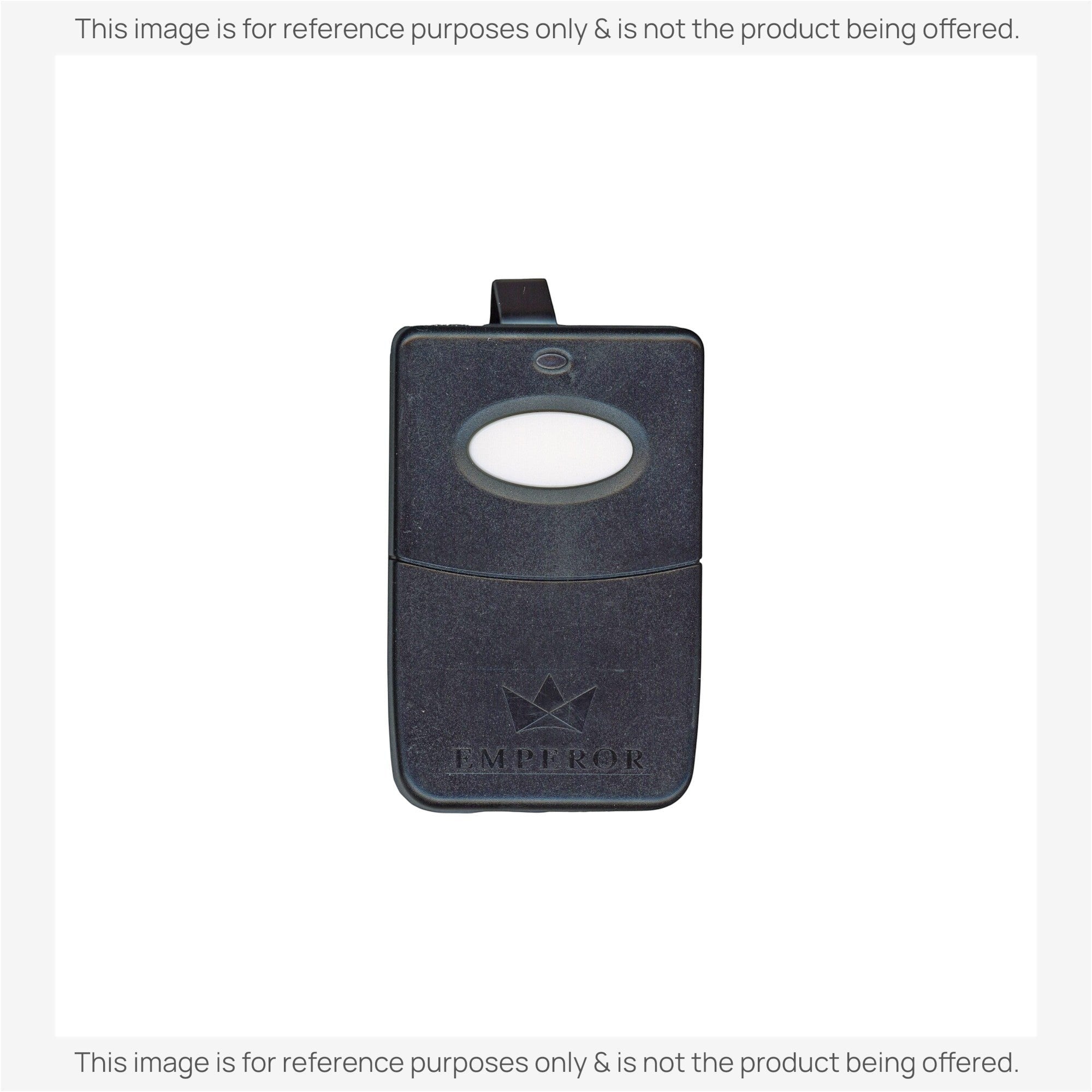 Anderic 375UT-2button garage door remote for Stanley EMPEROR systems, featuring a black case and white button.