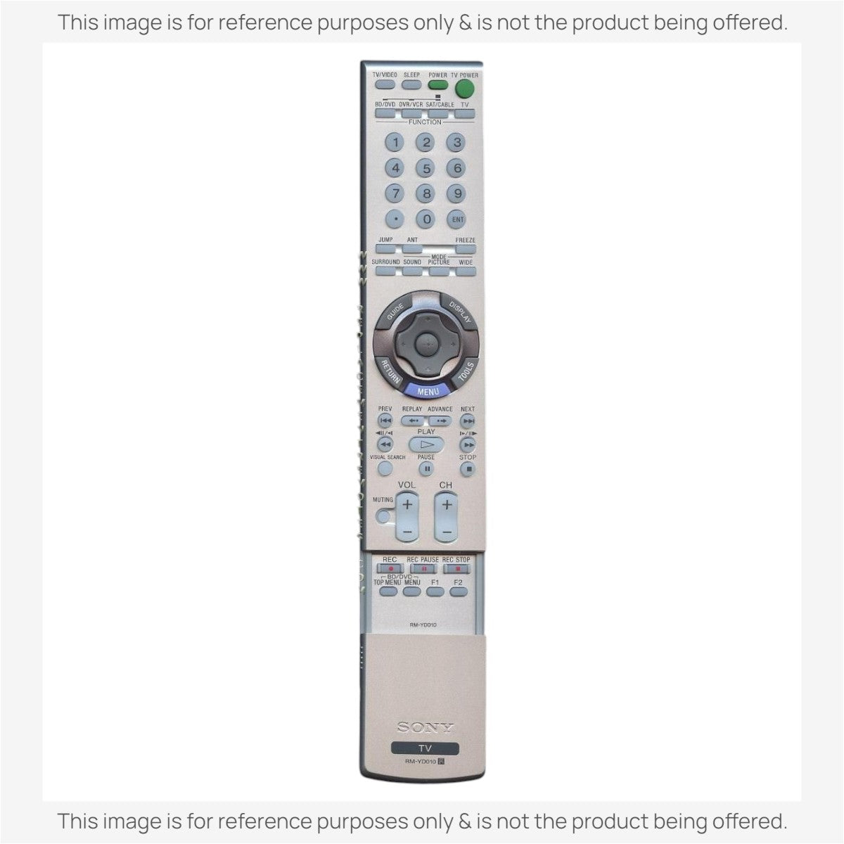Anderic substitute remote control for Sony RM-YD010 TV, featuring a silver finish and full button layout.