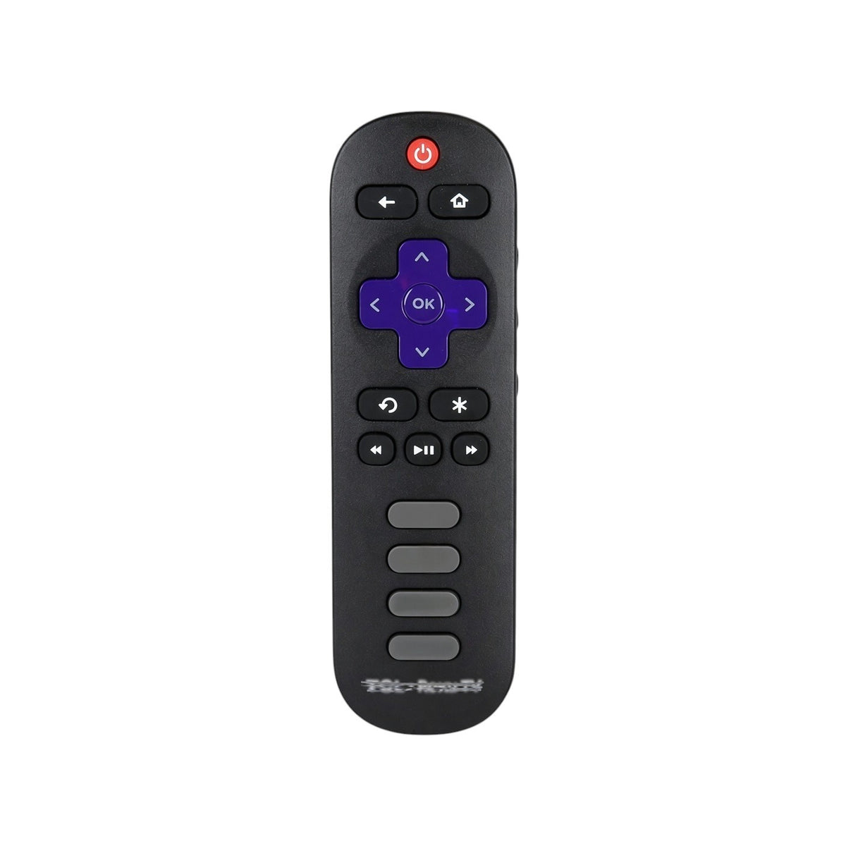 Anderic TCL RC280 Roku TV remote control in black with a purple directional pad and shortcut buttons.