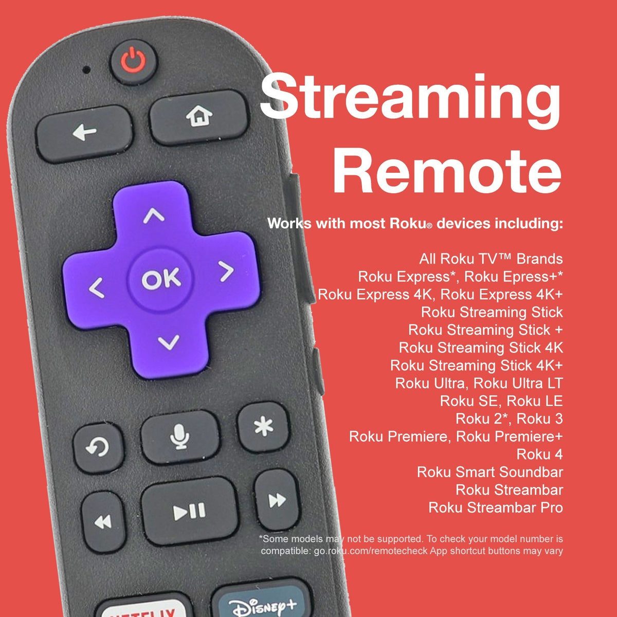 Anderic voice-enabled streaming remote for TCL Roku TV with purple directional pad and shortcut buttons