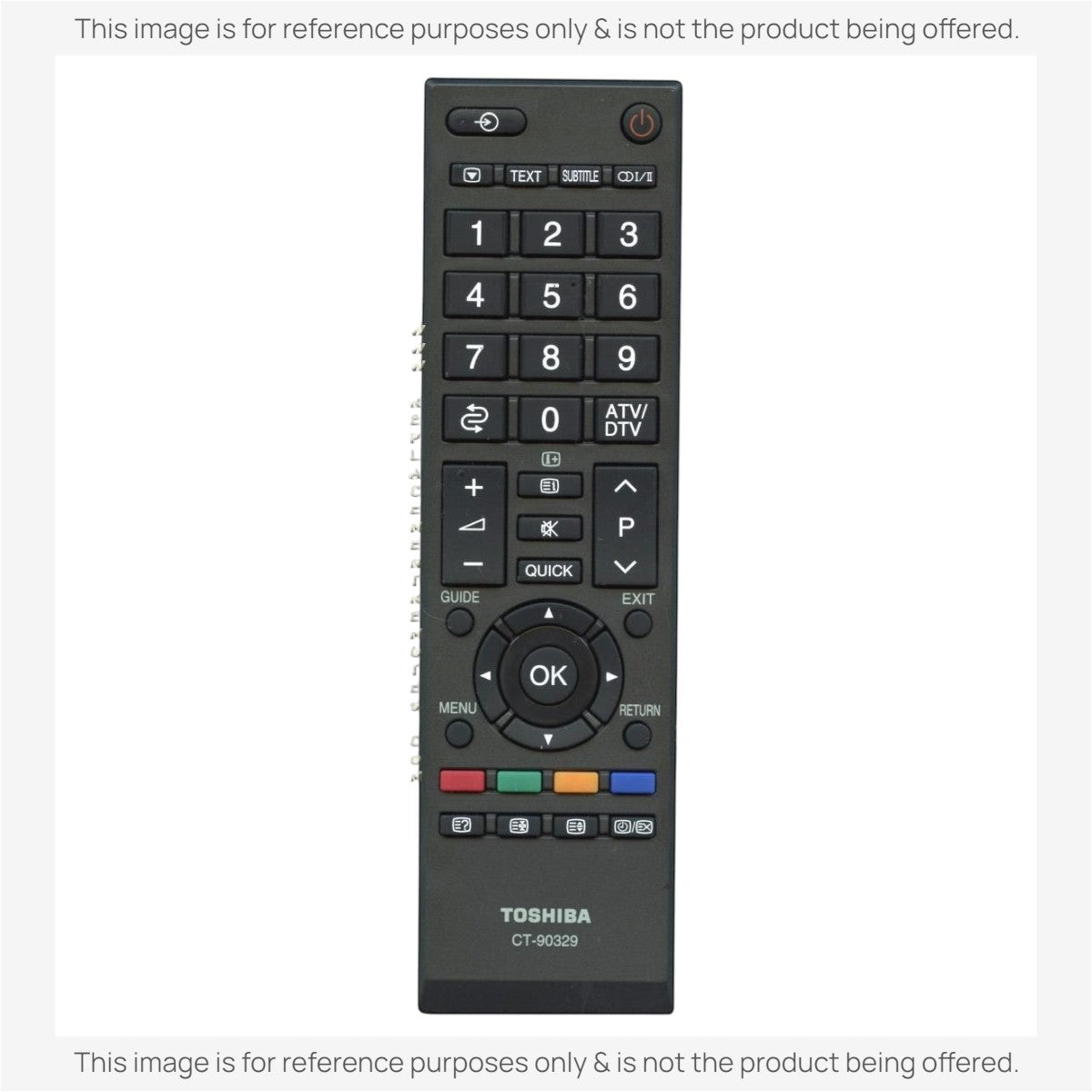 Anderic replacement black TV remote control for Toshiba CT90329, featuring numeric keypad and menu navigation buttons.