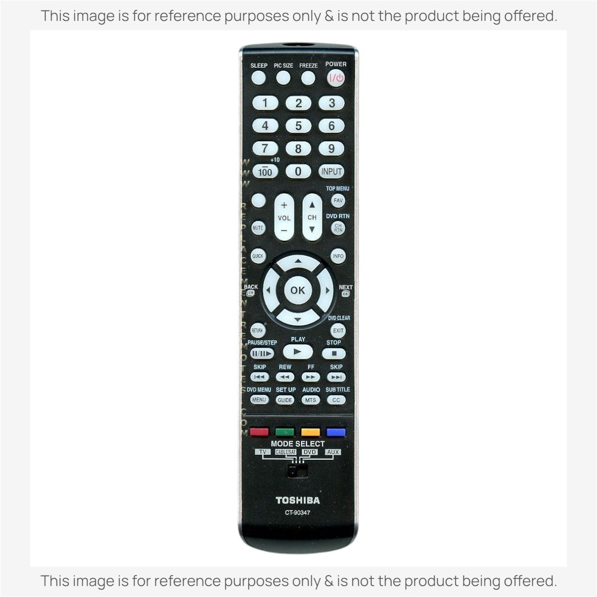 Anderic replacement black TV remote control for Toshiba CT90347 with white buttons and multi-colored function keys.