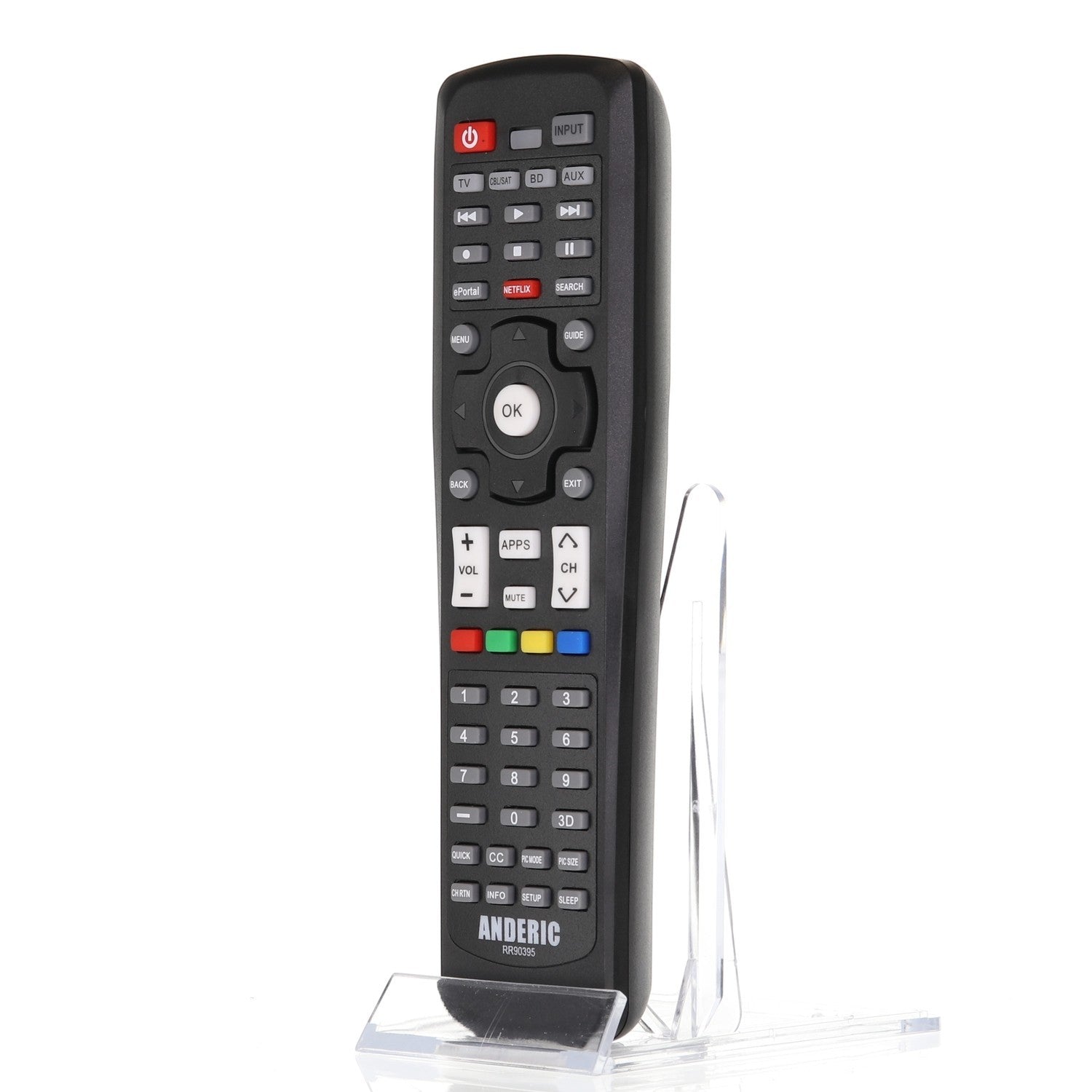 Anderic black replacement TV remote control for Toshiba CT90395 with dedicated Netflix and menu navigation buttons.