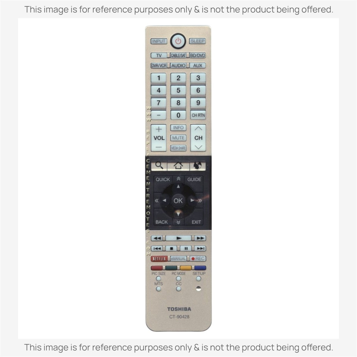 Anderic replacement Toshiba CT90428 TV remote control with number pad, navigation buttons, and Netflix shortcut.