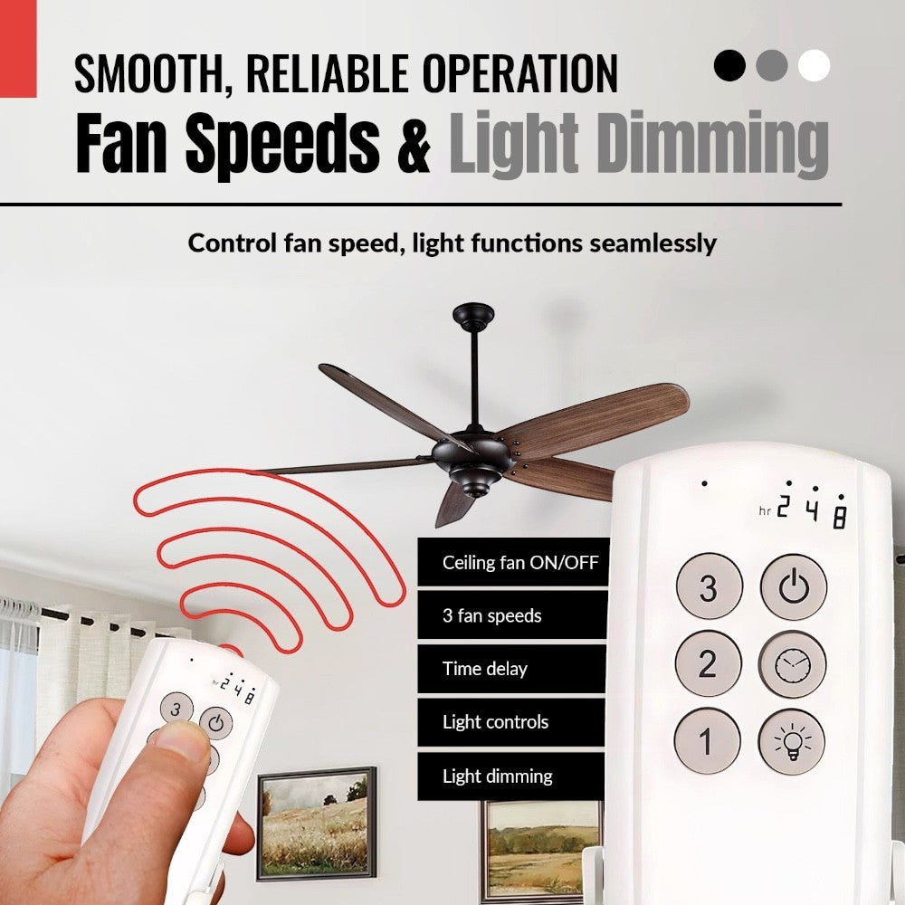 Anderic universal ceiling fan remote control kit with 3-speed settings, light dimming, and timer functions.