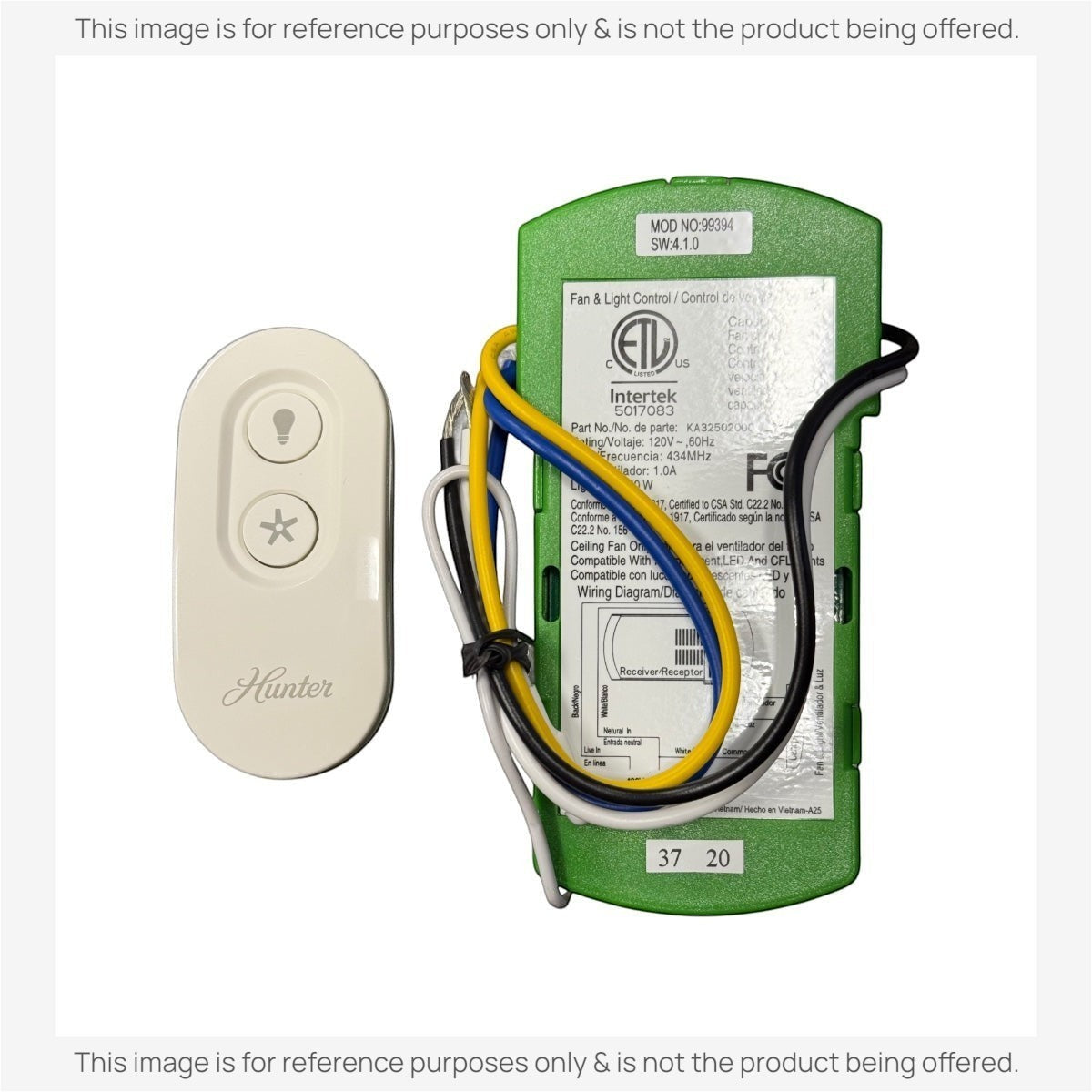 Anderic universal ceiling fan remote control kit with white transmitter and green receiver for AC-powered fans.