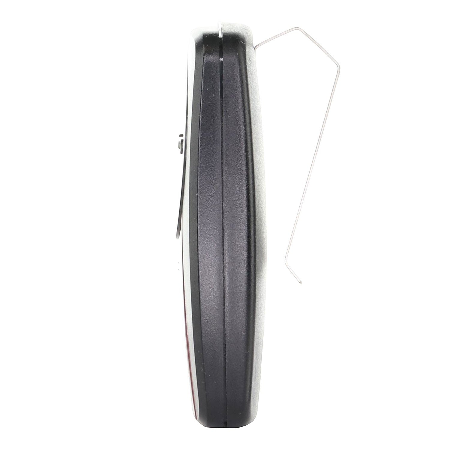 Anderic universal 2-button garage door remote control with metal keychain clip, side profile view