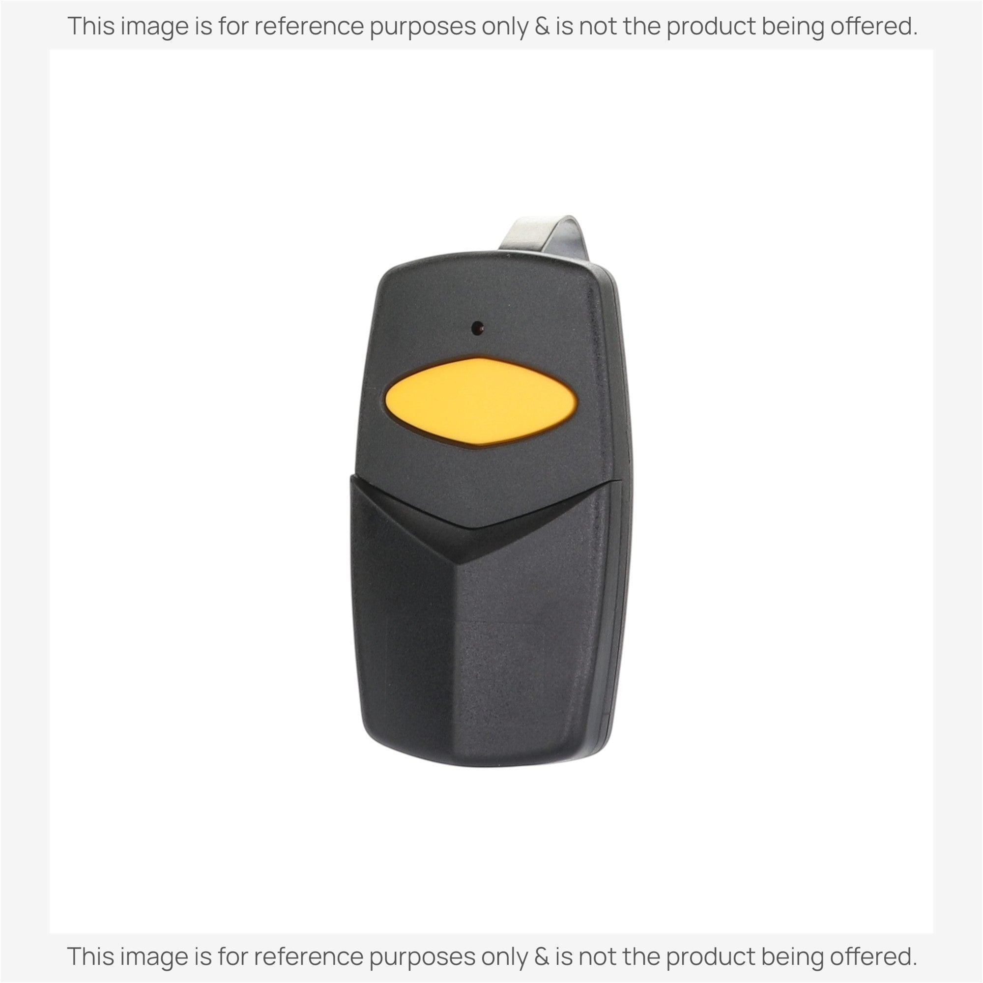 Anderic universal garage door opener remote with a black casing, yellow button, and integrated metal visor clip.