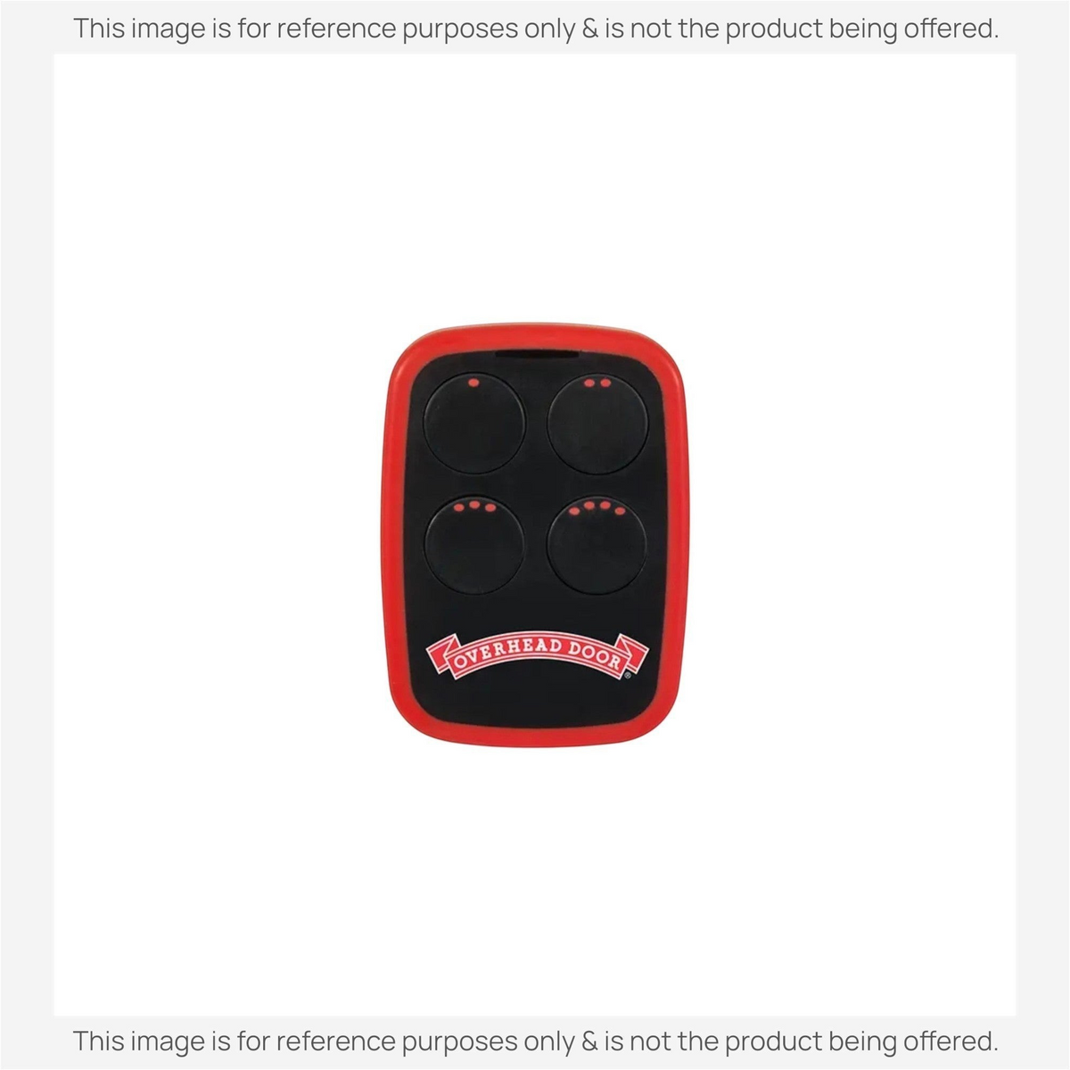 Anderic 4-button universal garage door remote control with a black face and red trim, featuring the Overhead Door logo.