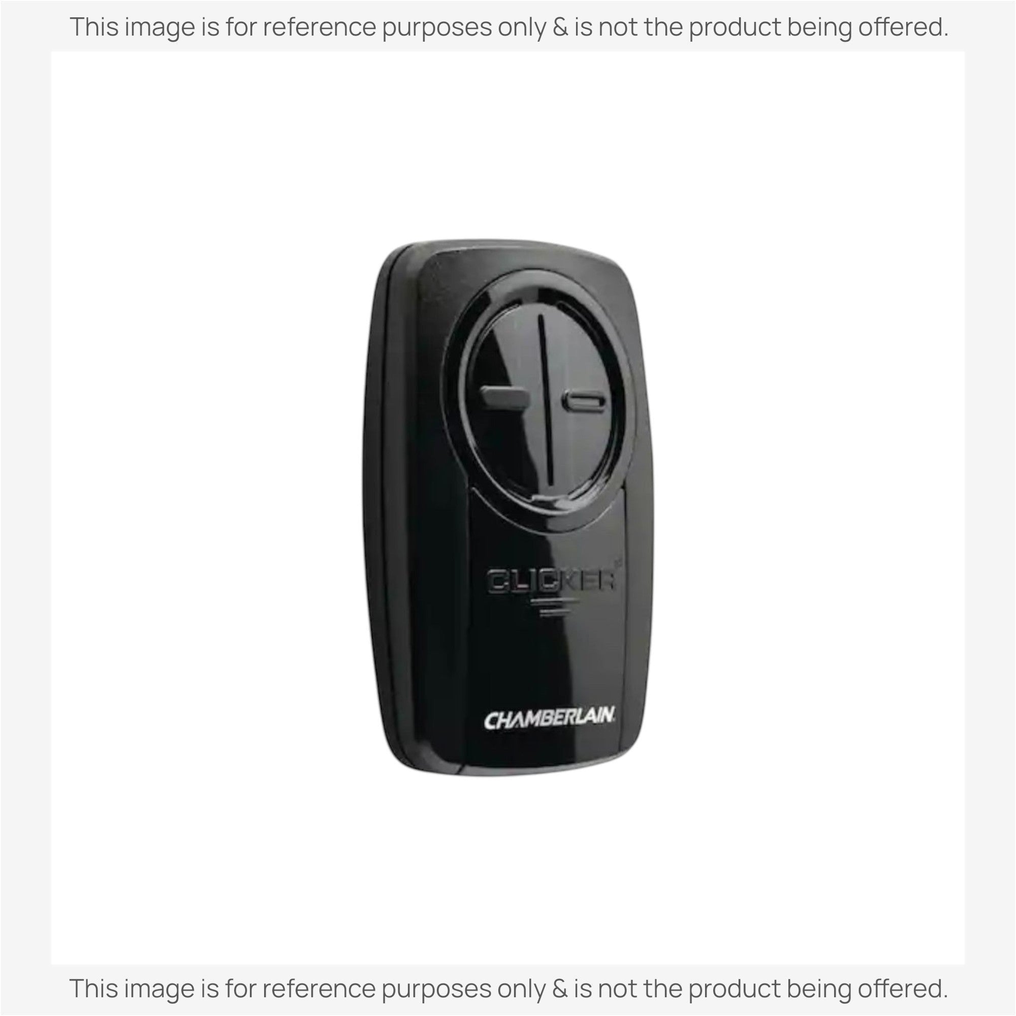 Anderic two-button universal garage door opener remote in black with Clicker branding and DIP switch compatibility.