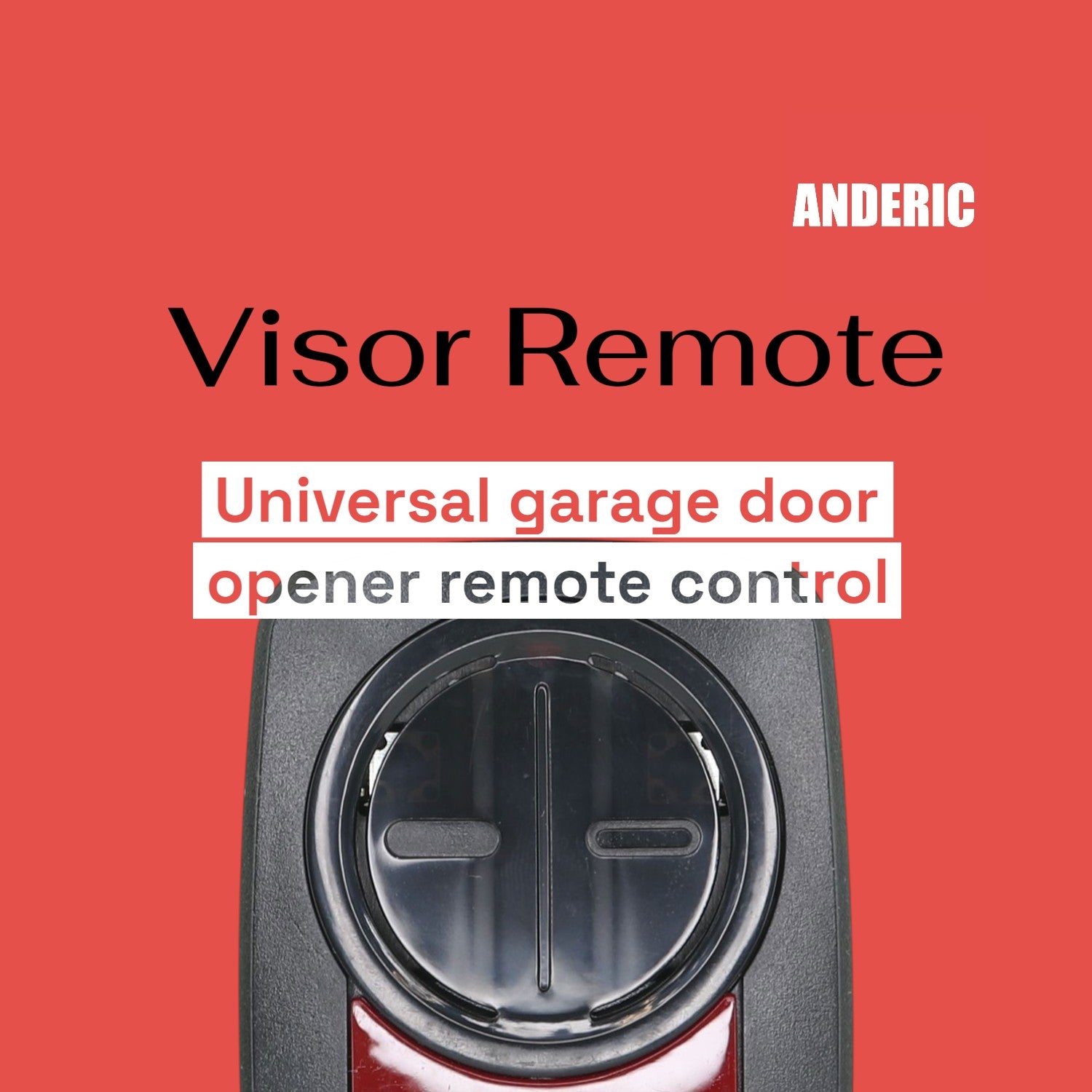 Anderic universal two-button garage door opener remote control in black with a sleek, compact design.