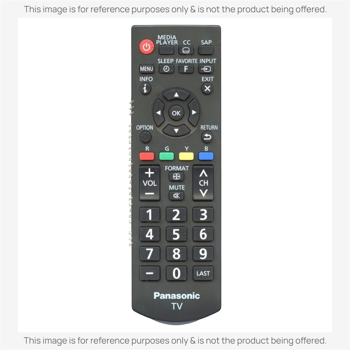 Anderic universal remote control for Panasonic TVs with a black keypad and dedicated streaming and menu buttons.
