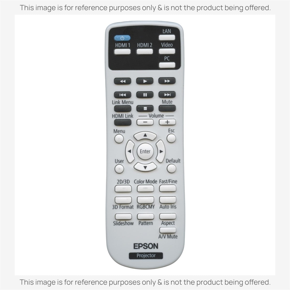 Anderic RR3720 universal projector remote control for Epson models featuring white casing and black function buttons.