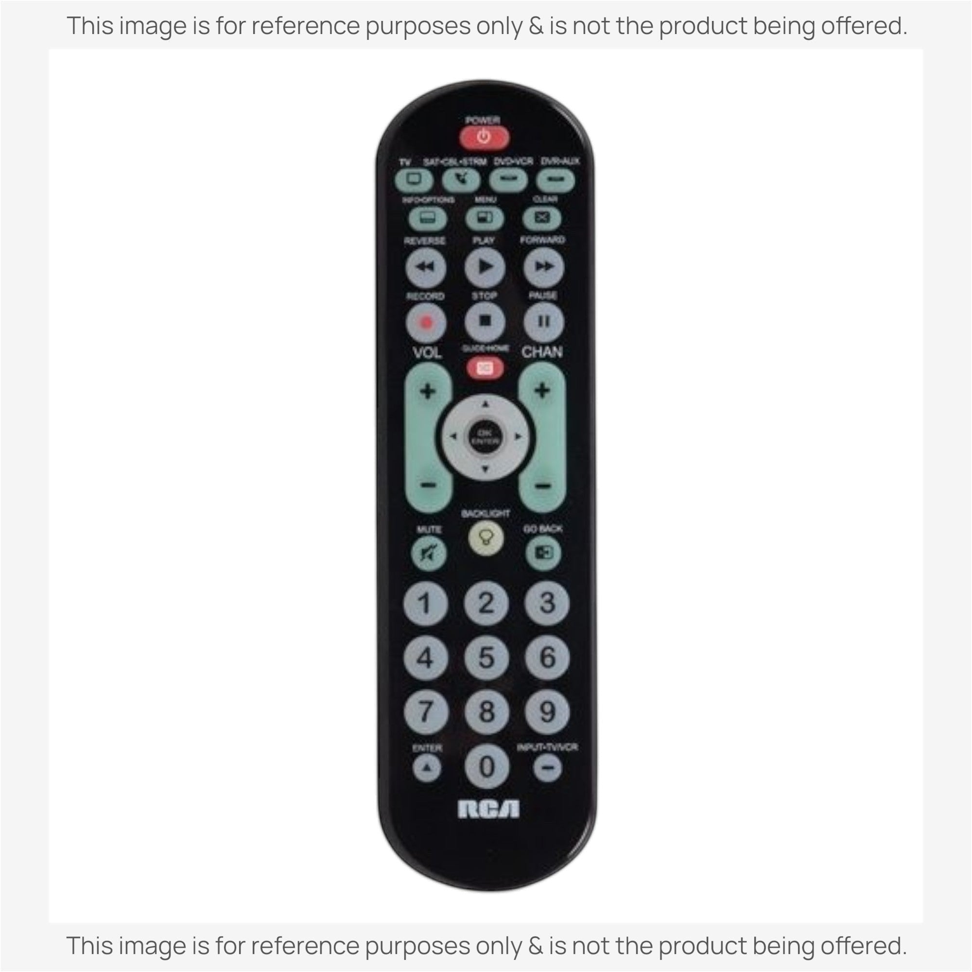 Anderic universal remote control for RCA devices with a black casing, backlit keypad, and dedicated streaming buttons.