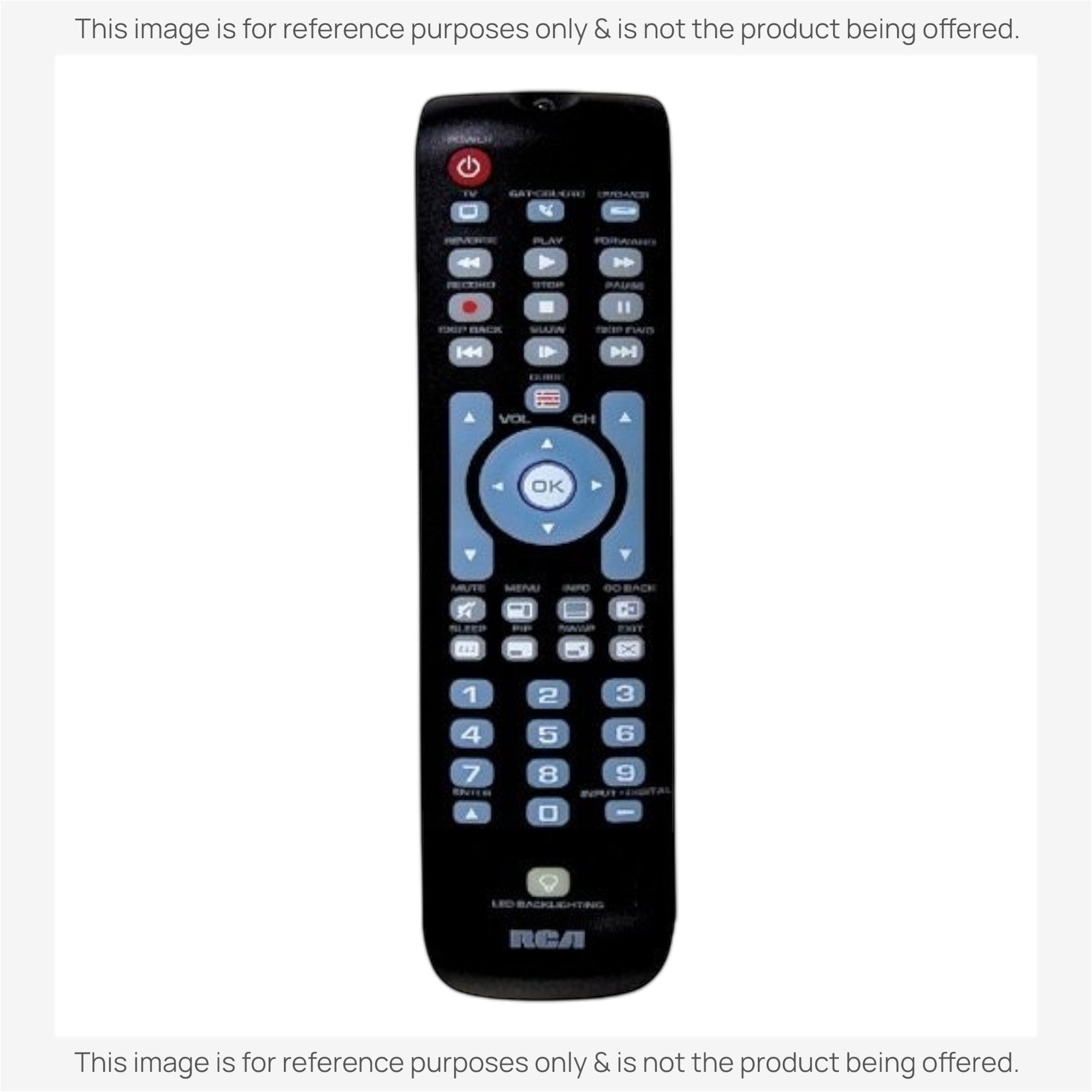 Anderic universal remote control for RCA devices with a black casing, numeric keypad, and backlit buttons.