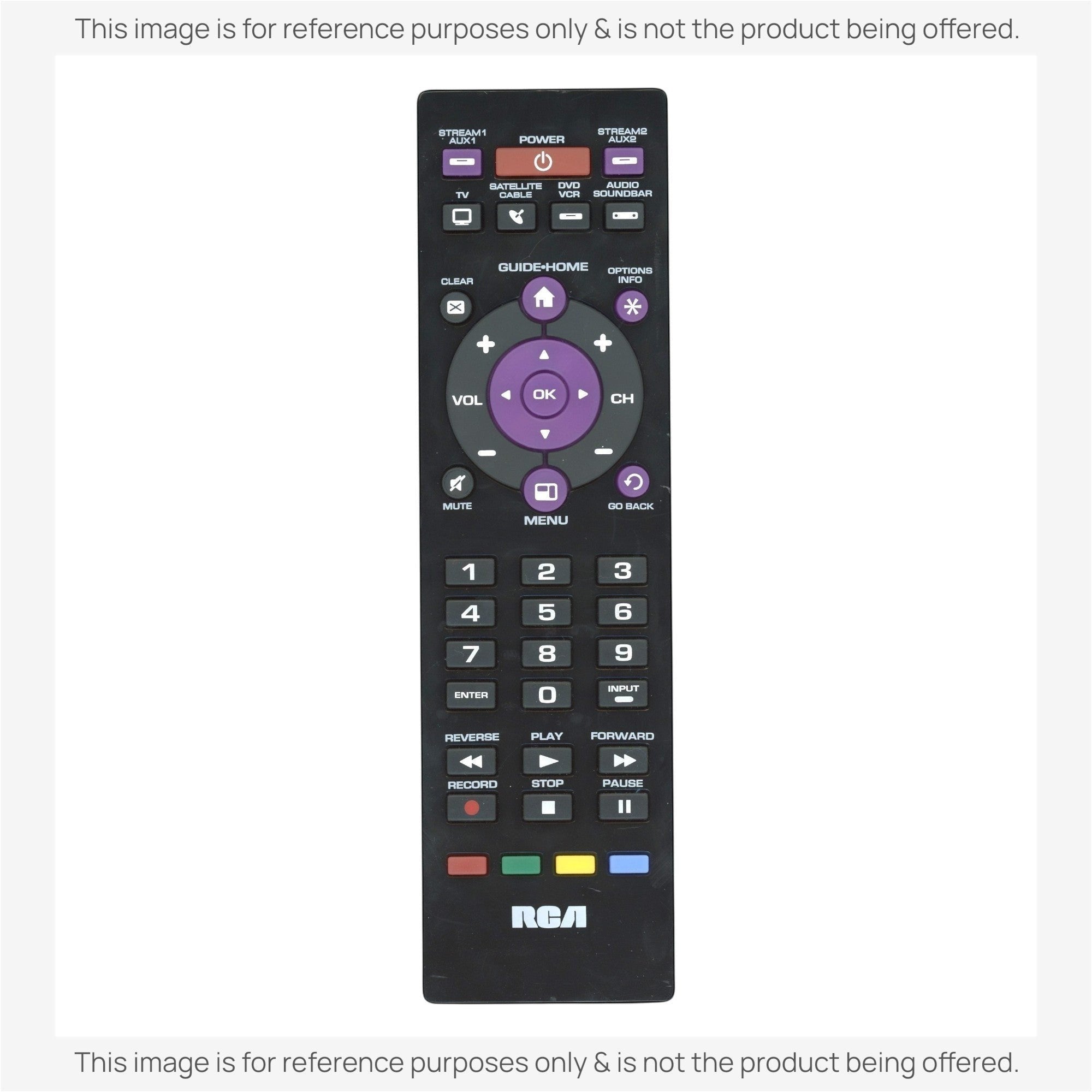 Anderic universal remote control replacement for RCA featuring a backlit keypad and dedicated streaming buttons.