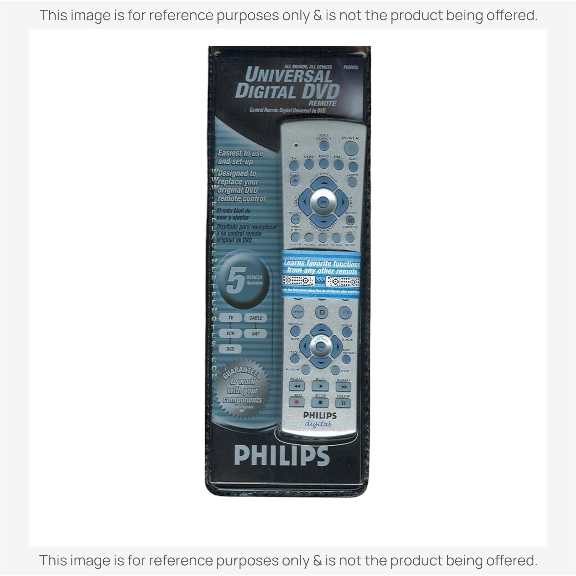 Anderic universal remote control replacement for Philips PHDVD5 in silver with multi-device buttons and keypad