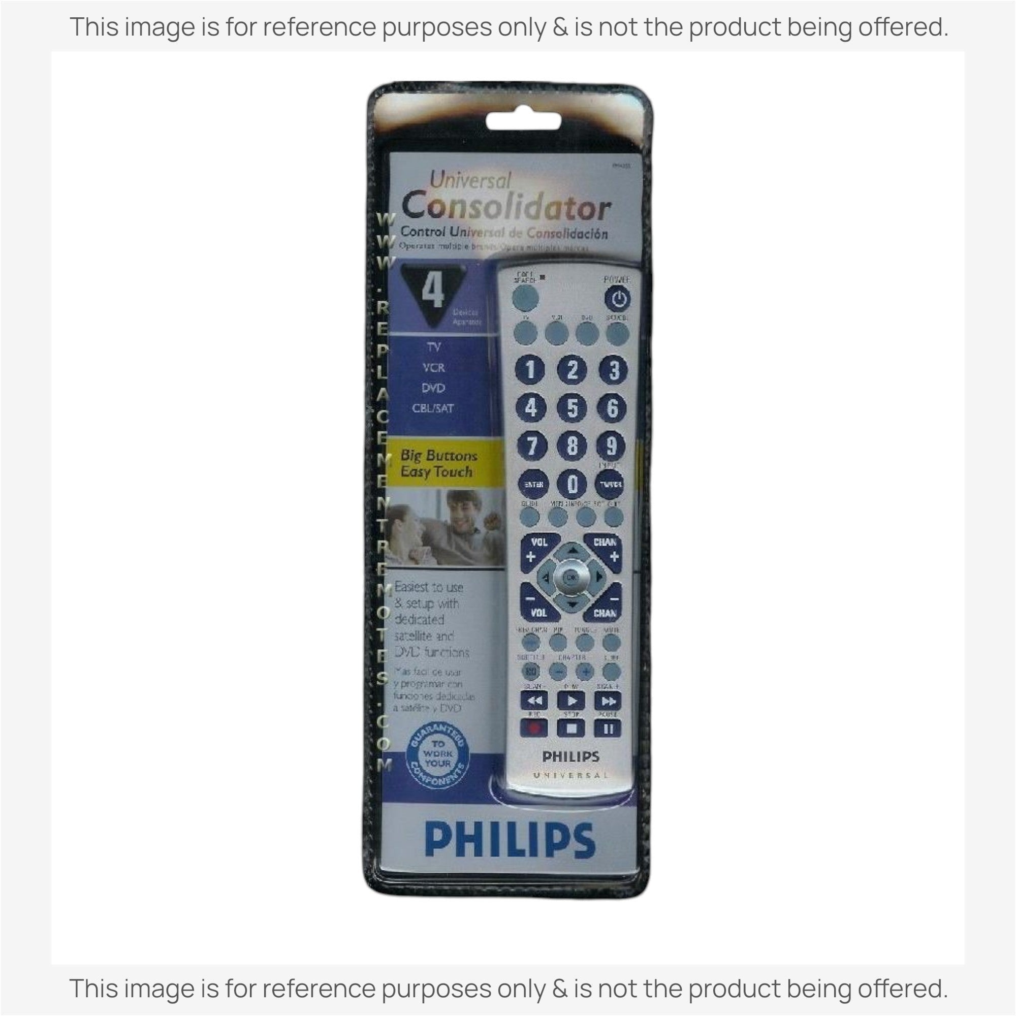 Anderic universal remote control replacement for Philips PM435S in original retail packaging with 4-device control.