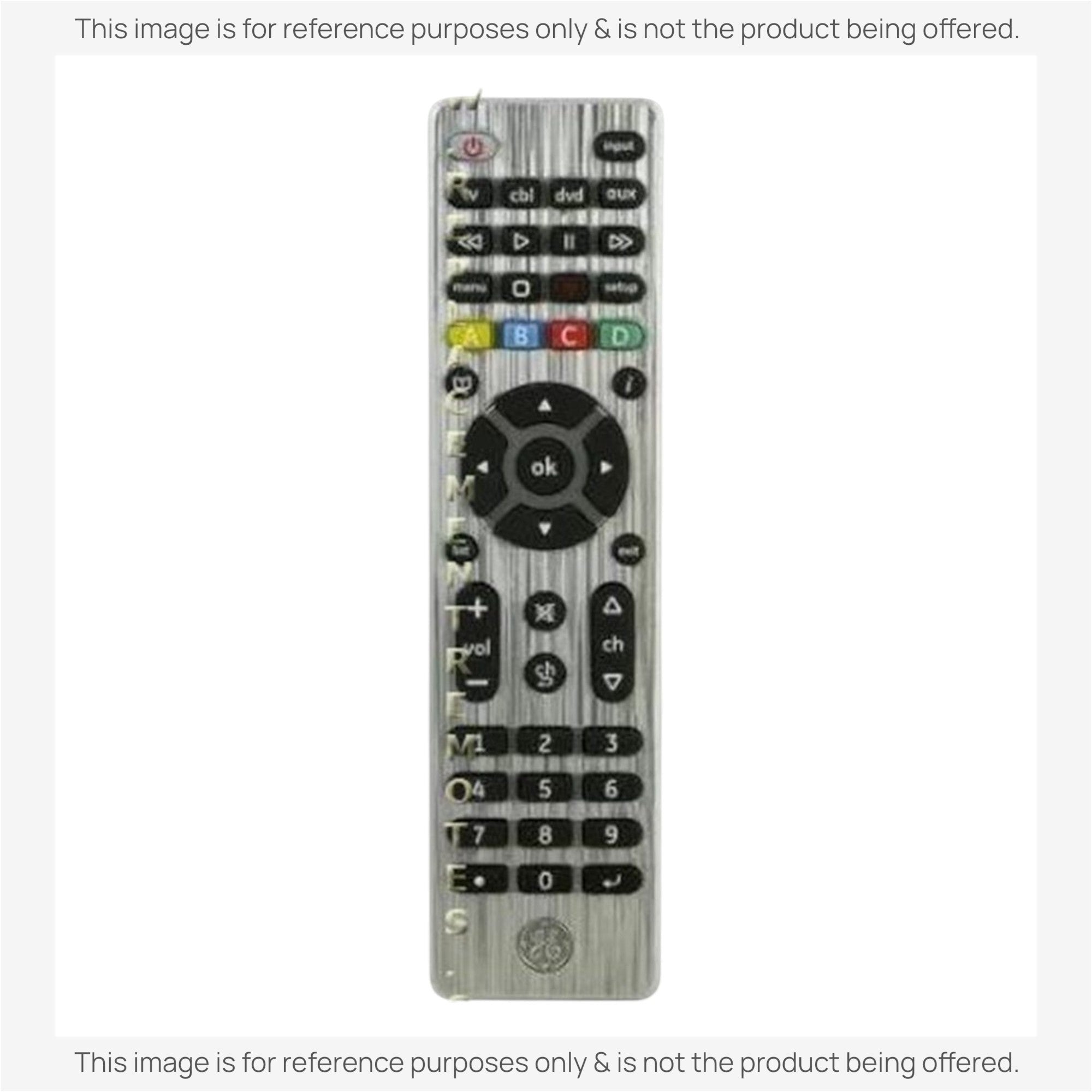 Anderic 4-device universal remote control in silver with black buttons for TV, cable, and DVD player management.