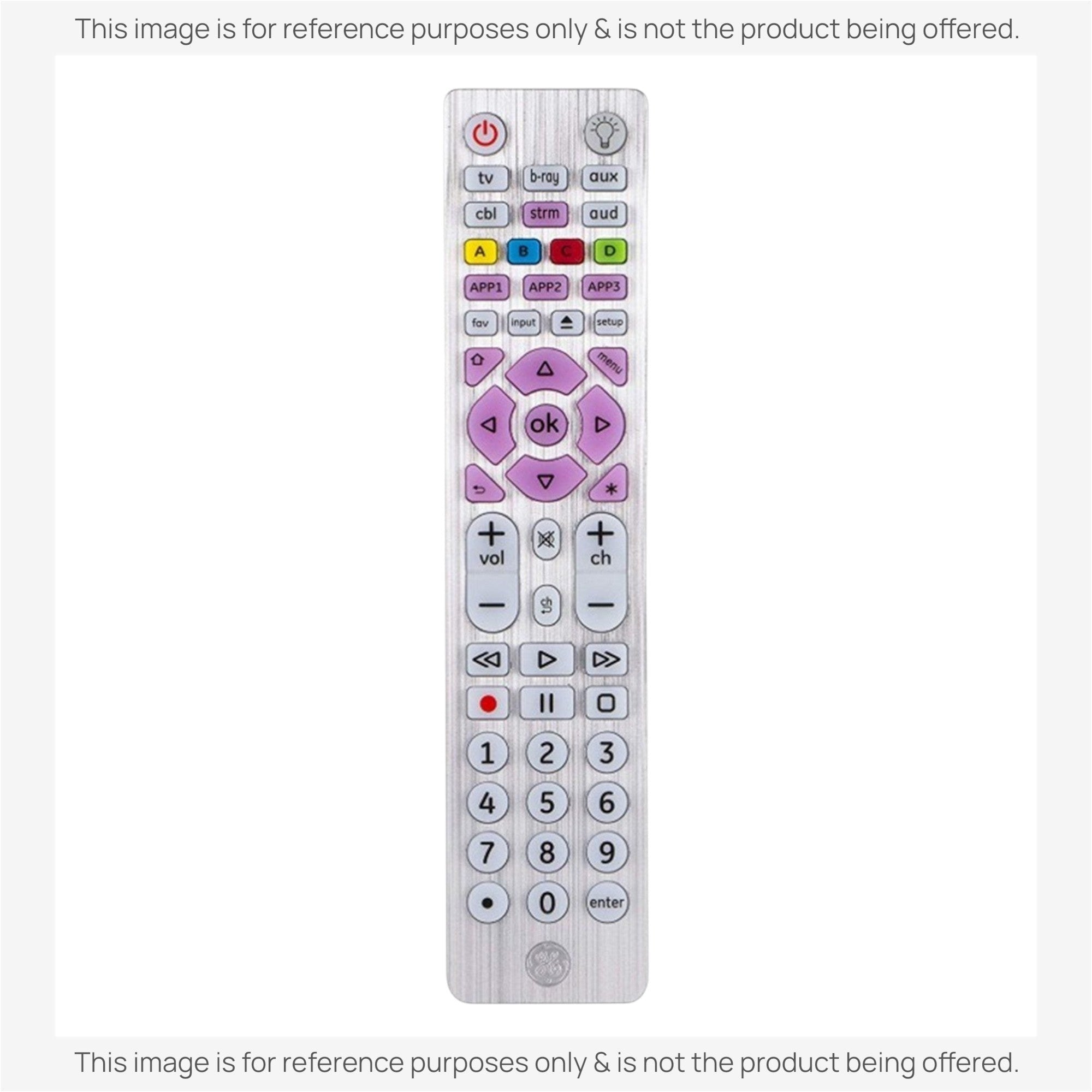 Anderic universal remote control with silver finish, backlit keypad, and dedicated streaming app buttons.