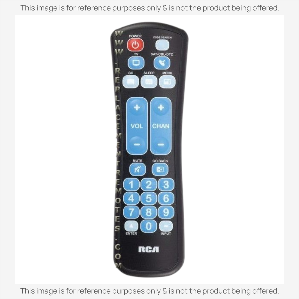 Anderic universal remote control for TVs and cable boxes with large blue volume and channel buttons on black casing