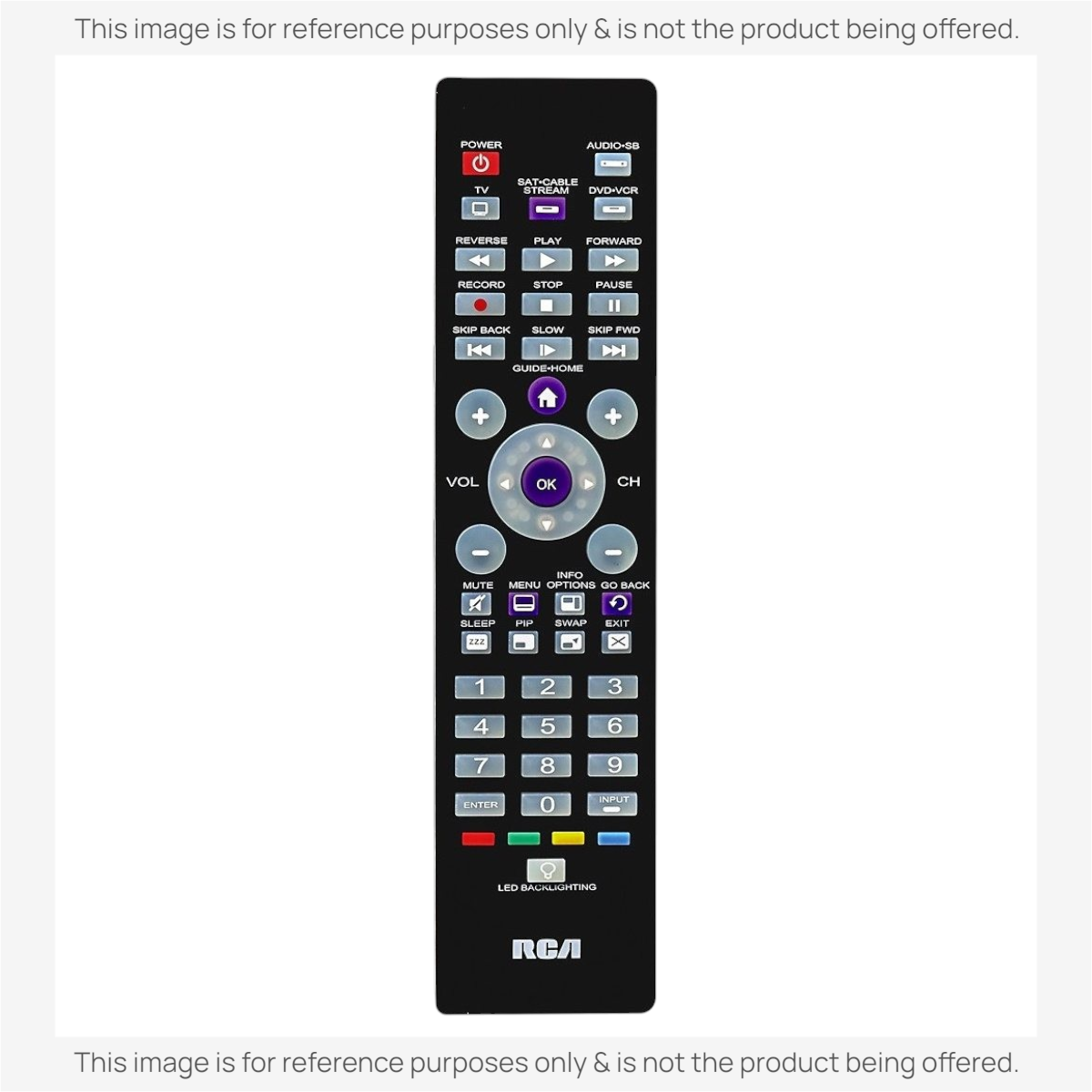 Anderic 4-device universal remote control with a black backlit keypad and dedicated buttons for Roku streaming devices.