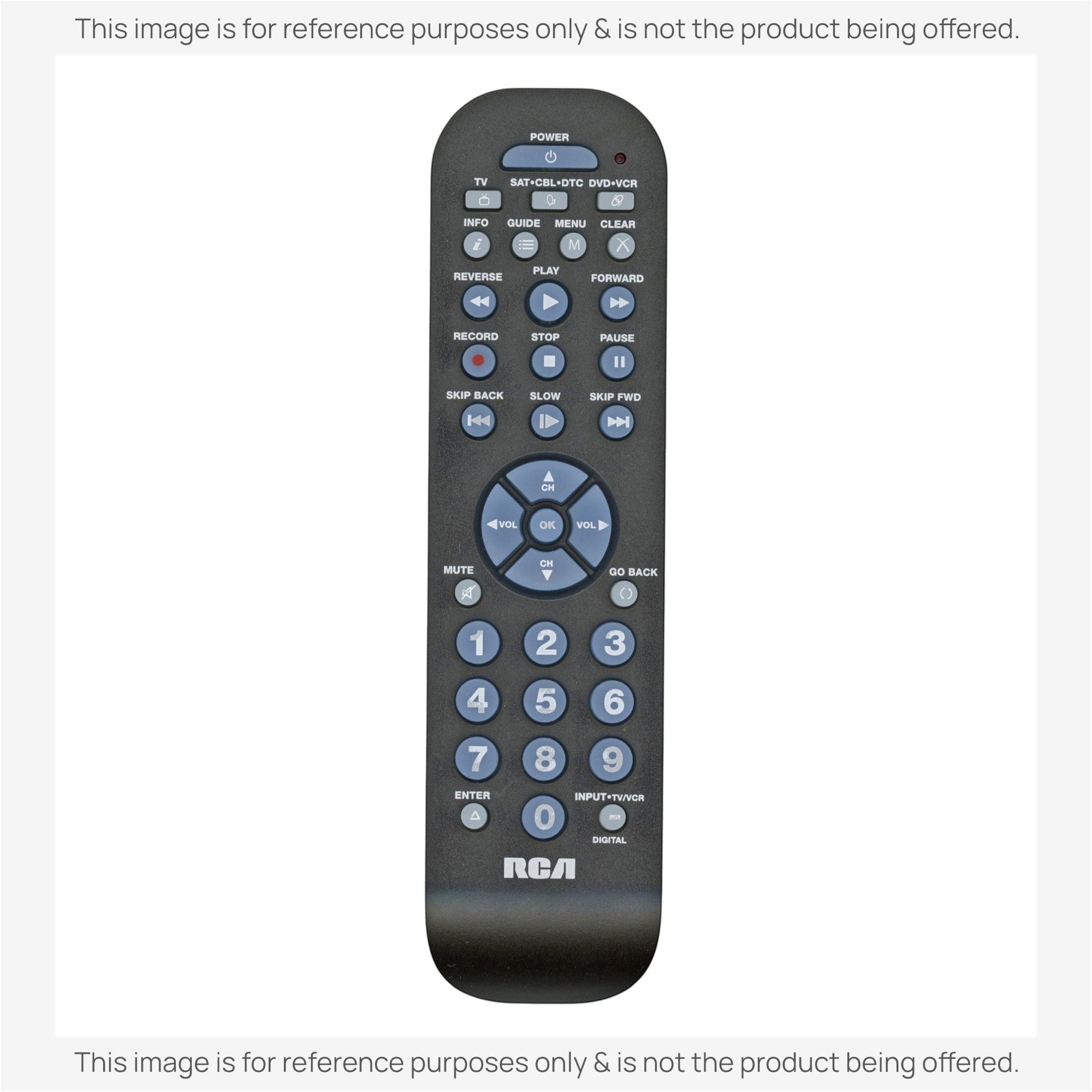Anderic universal remote control for RCA devices with numeric keypad, playback controls, and menu navigation buttons.