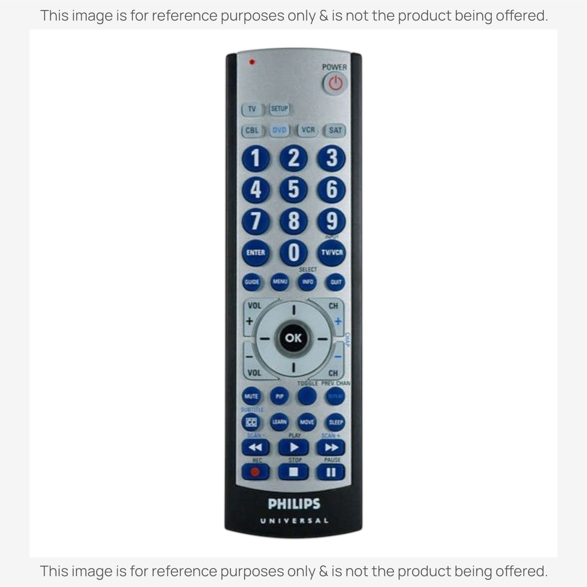 Anderic universal remote control with blue number buttons, backlit keypad, and dedicated streaming device controls.