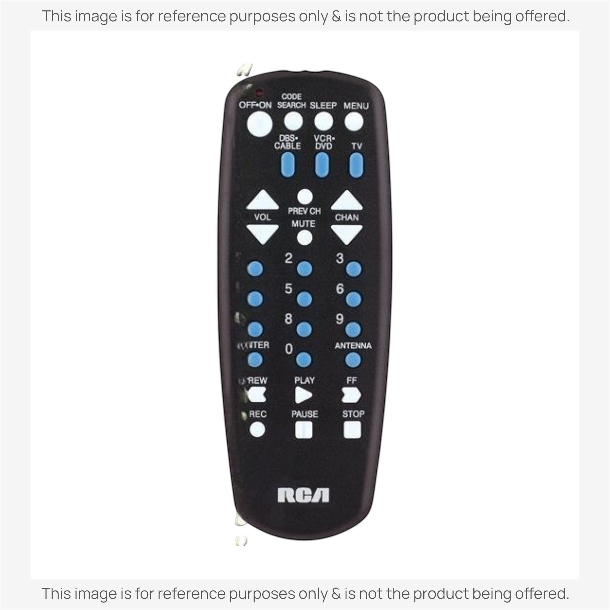 Anderic universal remote control with black casing and blue buttons for TV, cable, and streaming device navigation.