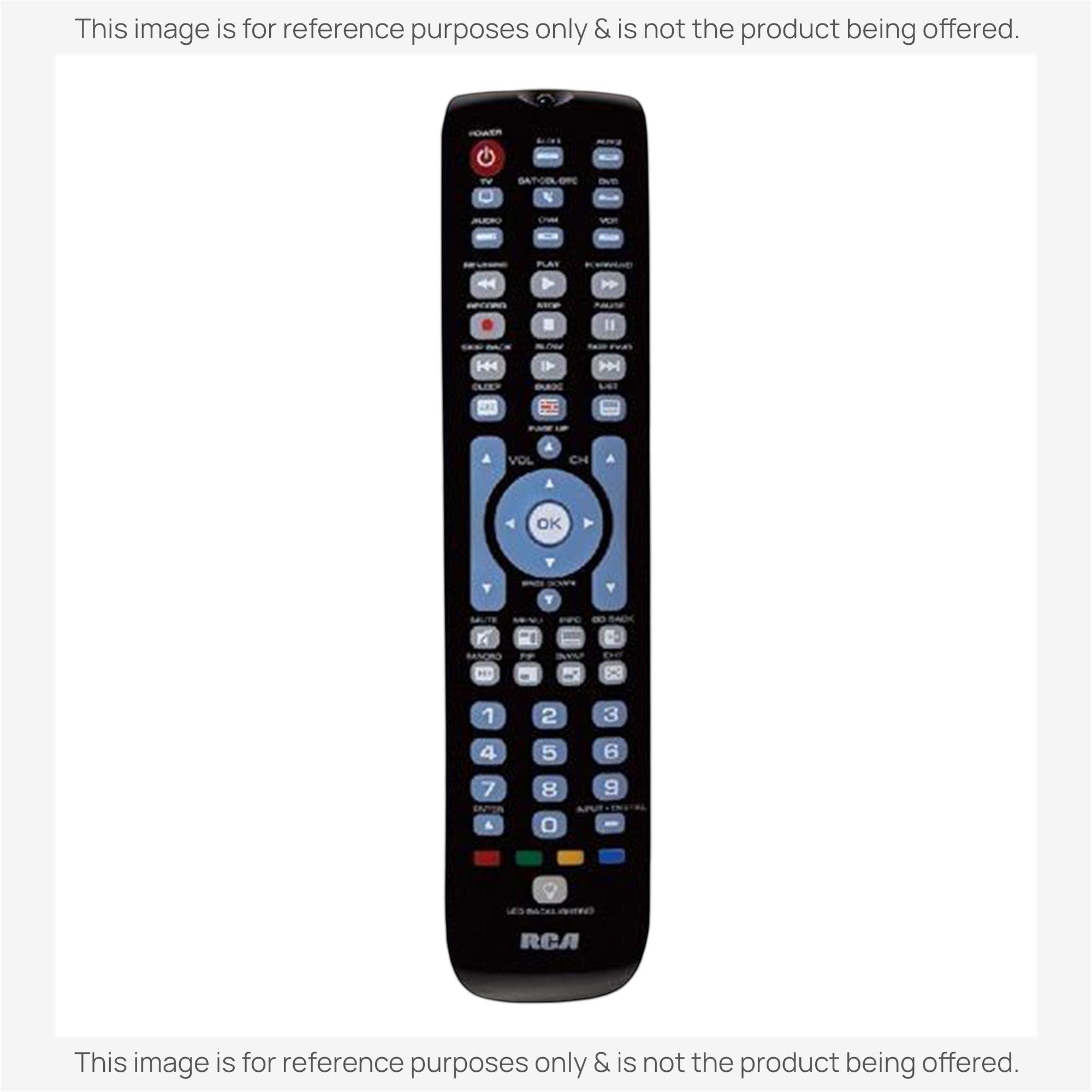 Anderic 4-device universal remote control with backlit keypad, dedicated streaming buttons, and numeric interface.