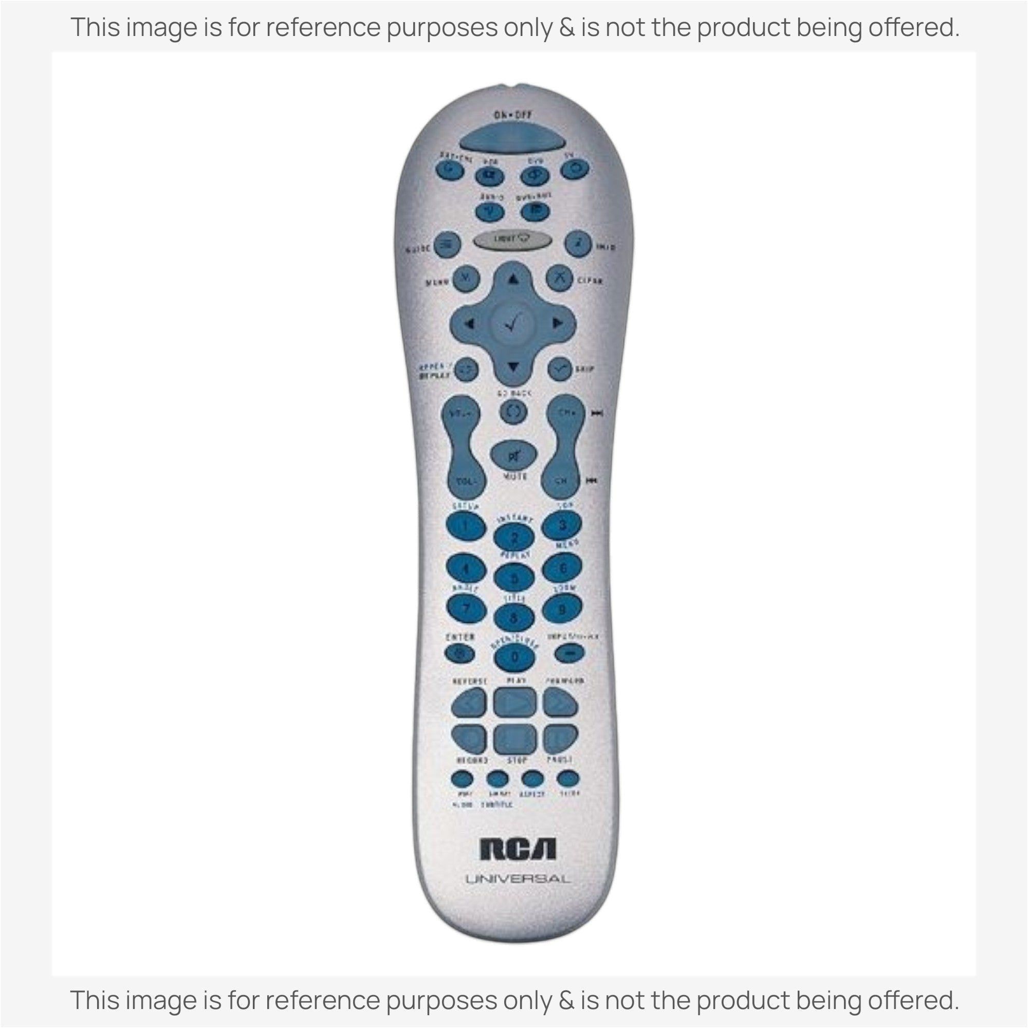 Anderic universal remote control in silver with blue buttons, designed as a replacement for RCA RCR612N models.