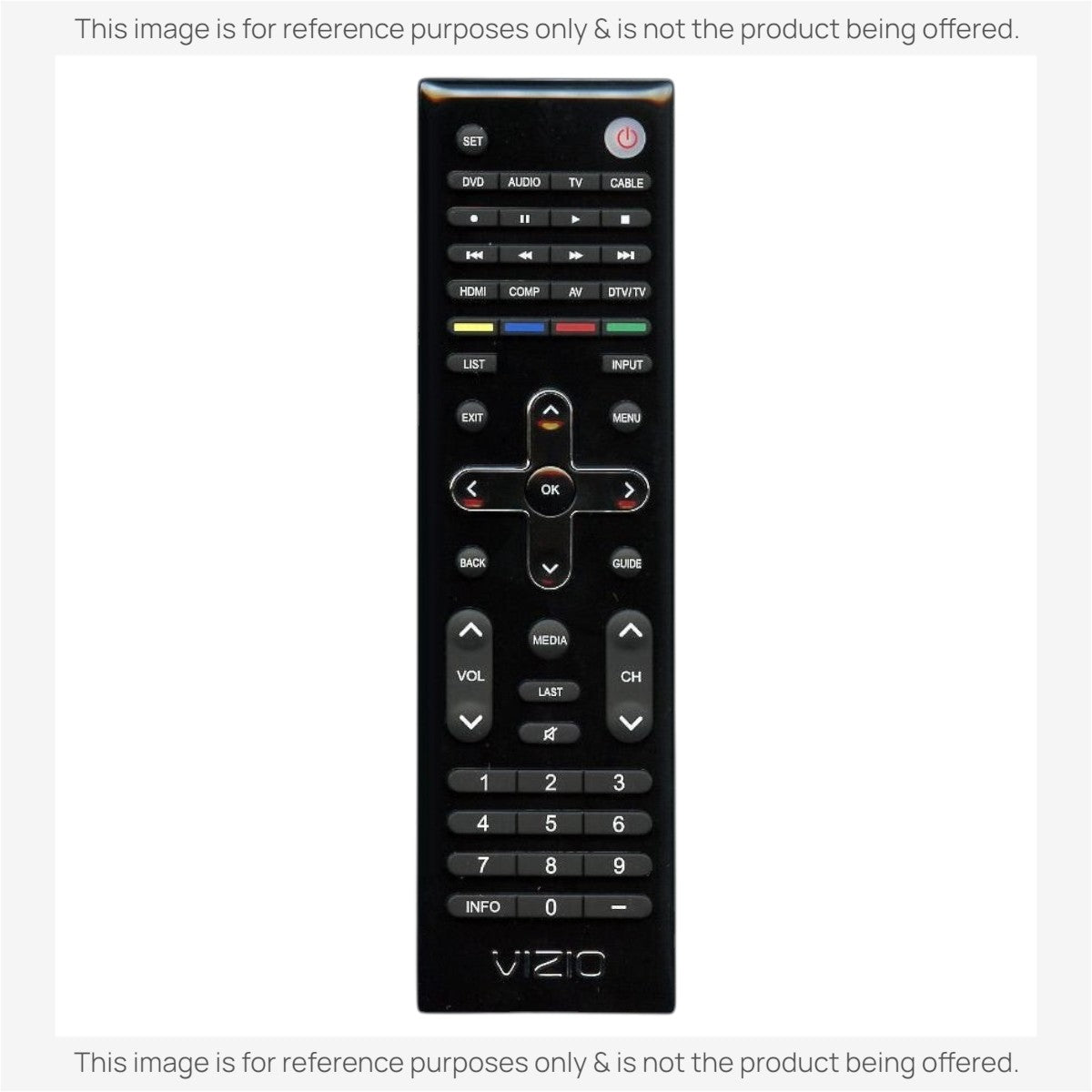 Anderic black replacement remote control for Vizio TVs with full navigation, volume, and channel buttons.