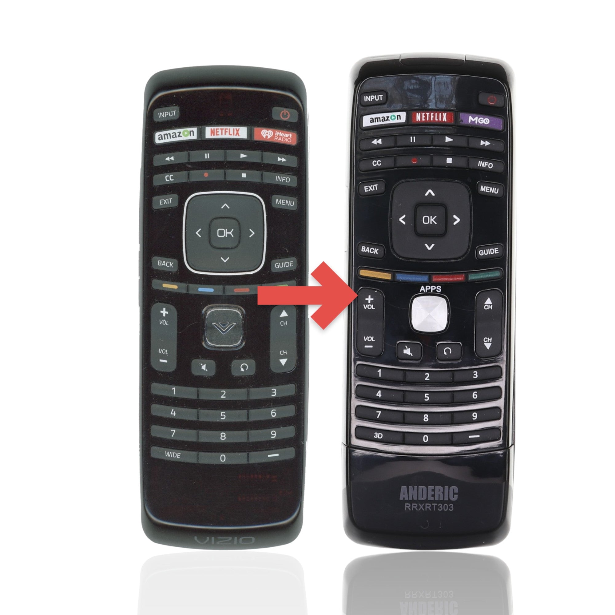 Anderic RRXRT303 black replacement remote for Vizio smart TVs with dedicated Netflix and iHeart buttons
