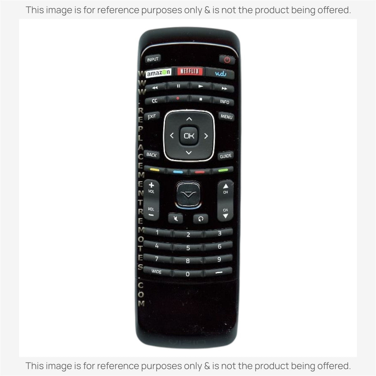 Anderic black replacement remote control for Vizio TVs featuring dedicated Netflix and Amazon streaming buttons.