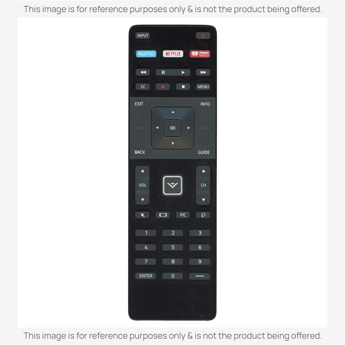 Anderic replacement remote control for Vizio smart TVs featuring Netflix, Xumo, and iHeartRadio shortcut buttons.