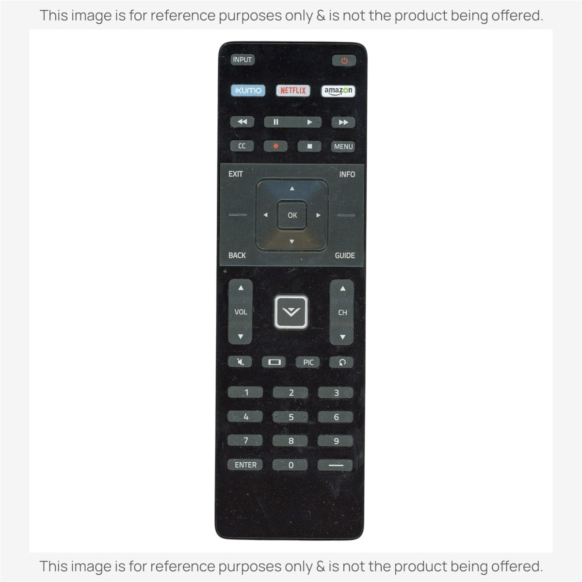 Anderic black IR remote control for Vizio Smart TVs with dedicated Xumo, Netflix, and Amazon shortcut buttons.