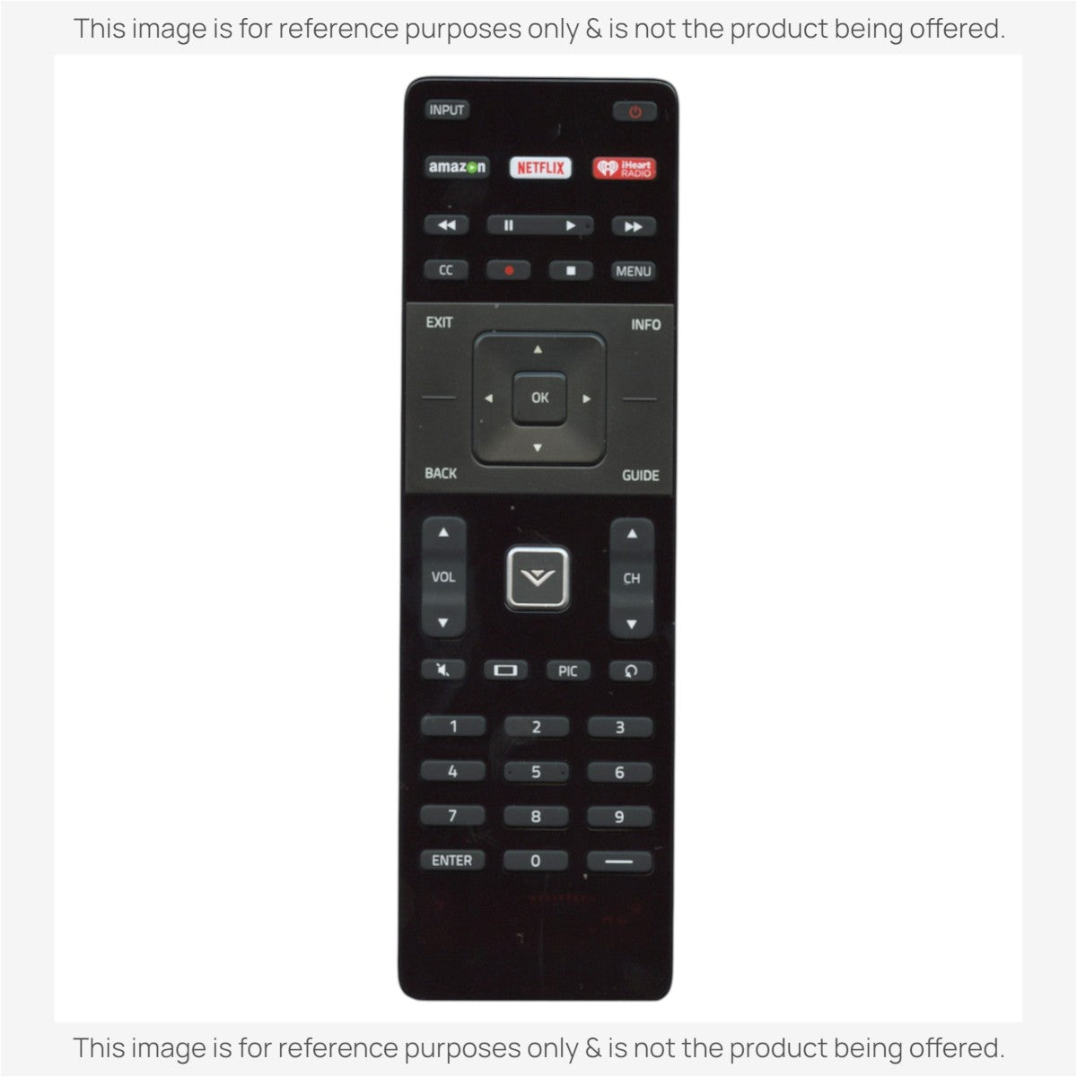 Anderic replacement remote control for Vizio smart TVs featuring dedicated Amazon, Netflix, and iHeartRadio buttons.