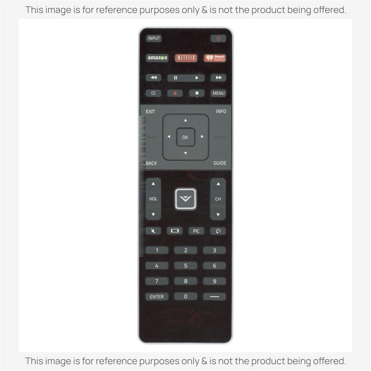 Anderic substitute remote control for Vizio TVs featuring dedicated streaming buttons and a numeric keypad.