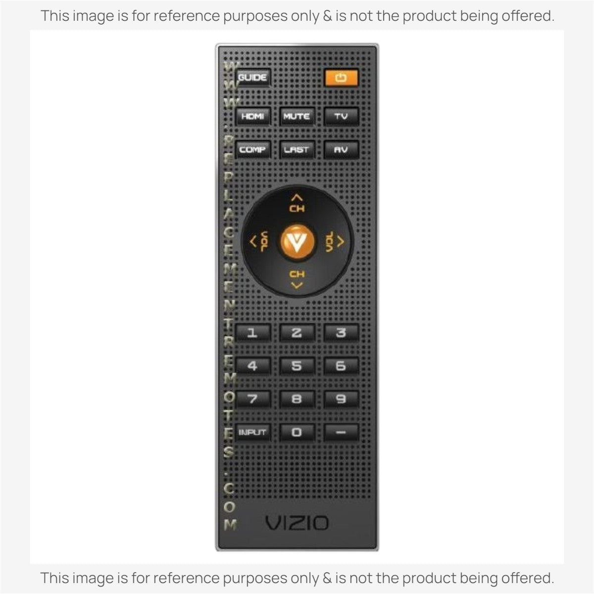 Anderic VR1 substitute remote control for Vizio TVs featuring black casing with orange navigation buttons.
