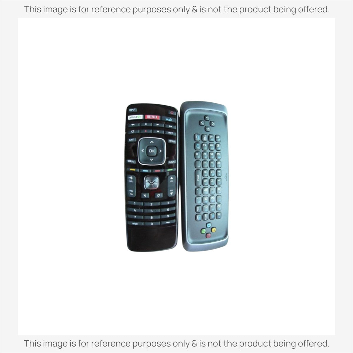 Anderic substitute remote control for Vizio XRT300 featuring a black front with media buttons and a QWERTY keyboard back