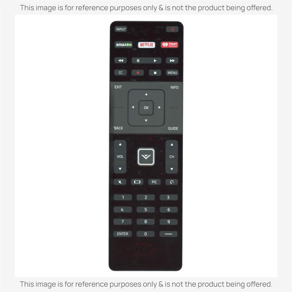 Anderic black infrared remote control for Vizio TVs with dedicated Amazon, Netflix, and iHeart buttons.