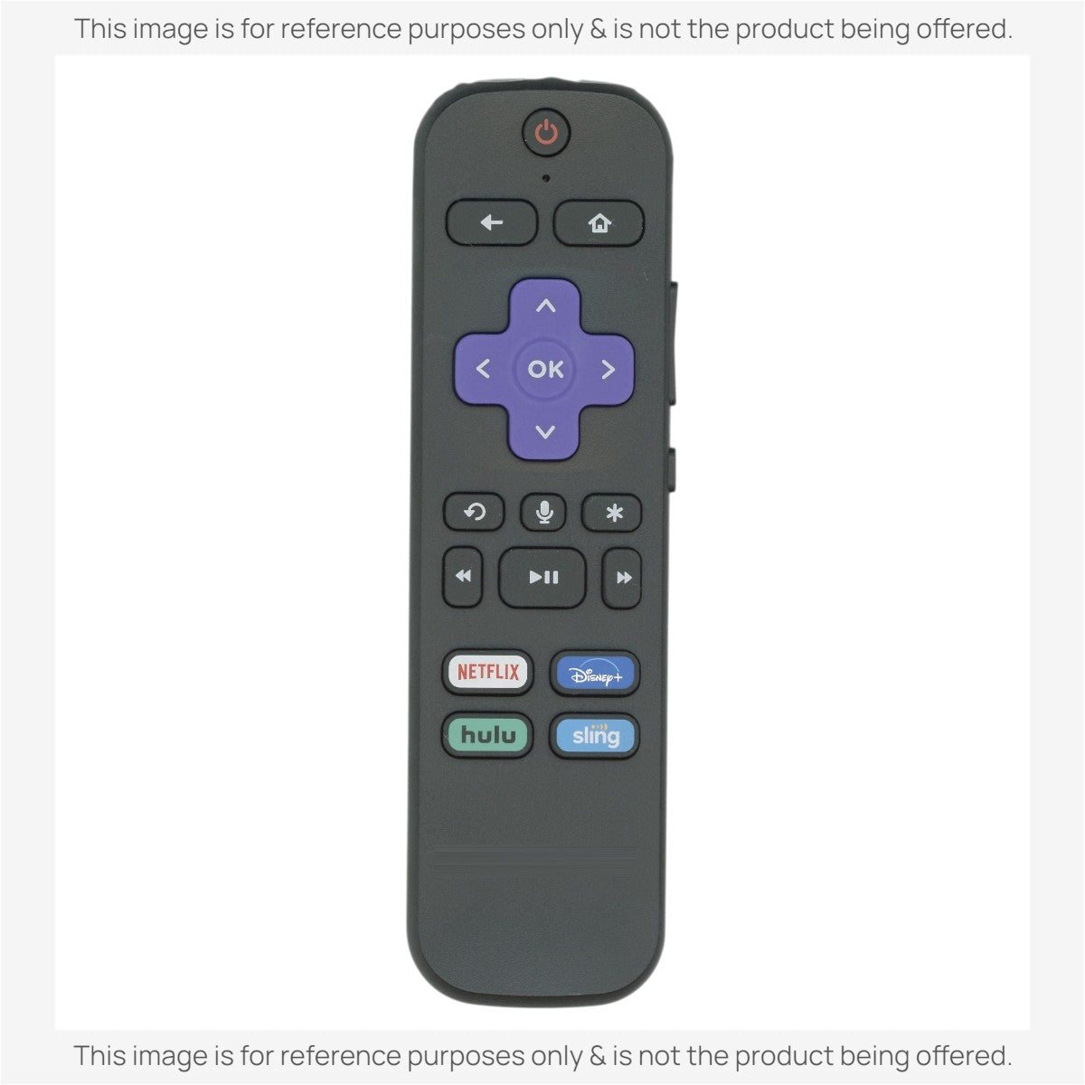 Anderic voice-activated remote control for TCL Roku TV with purple directional pad and streaming app shortcut buttons.