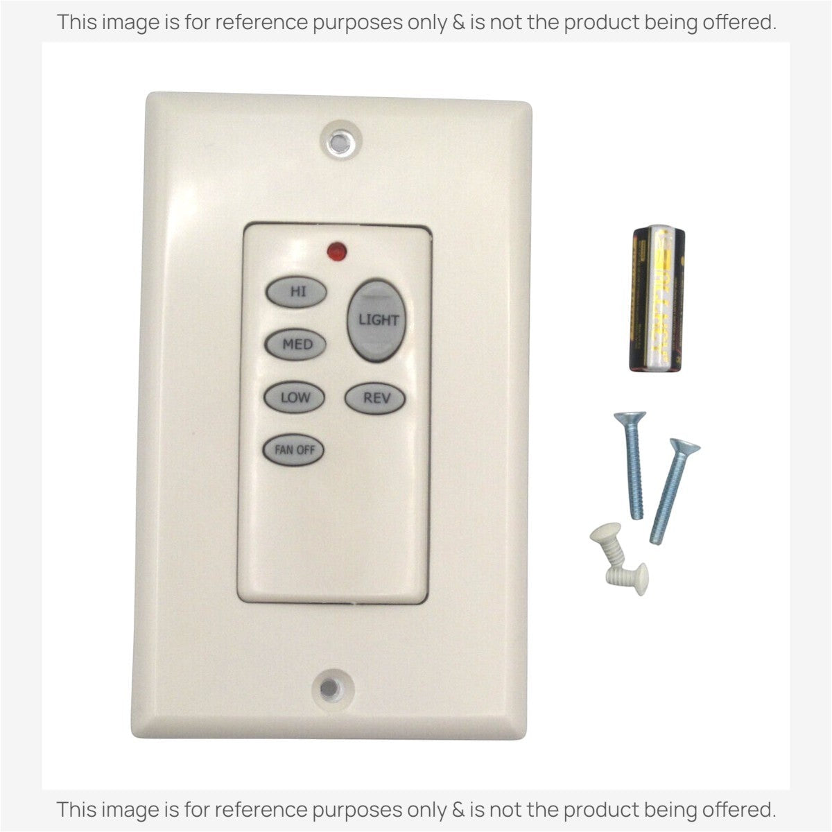 Anderic wall-mounted ceiling fan remote control in almond with buttons for fan speed, light, and reverse functions.