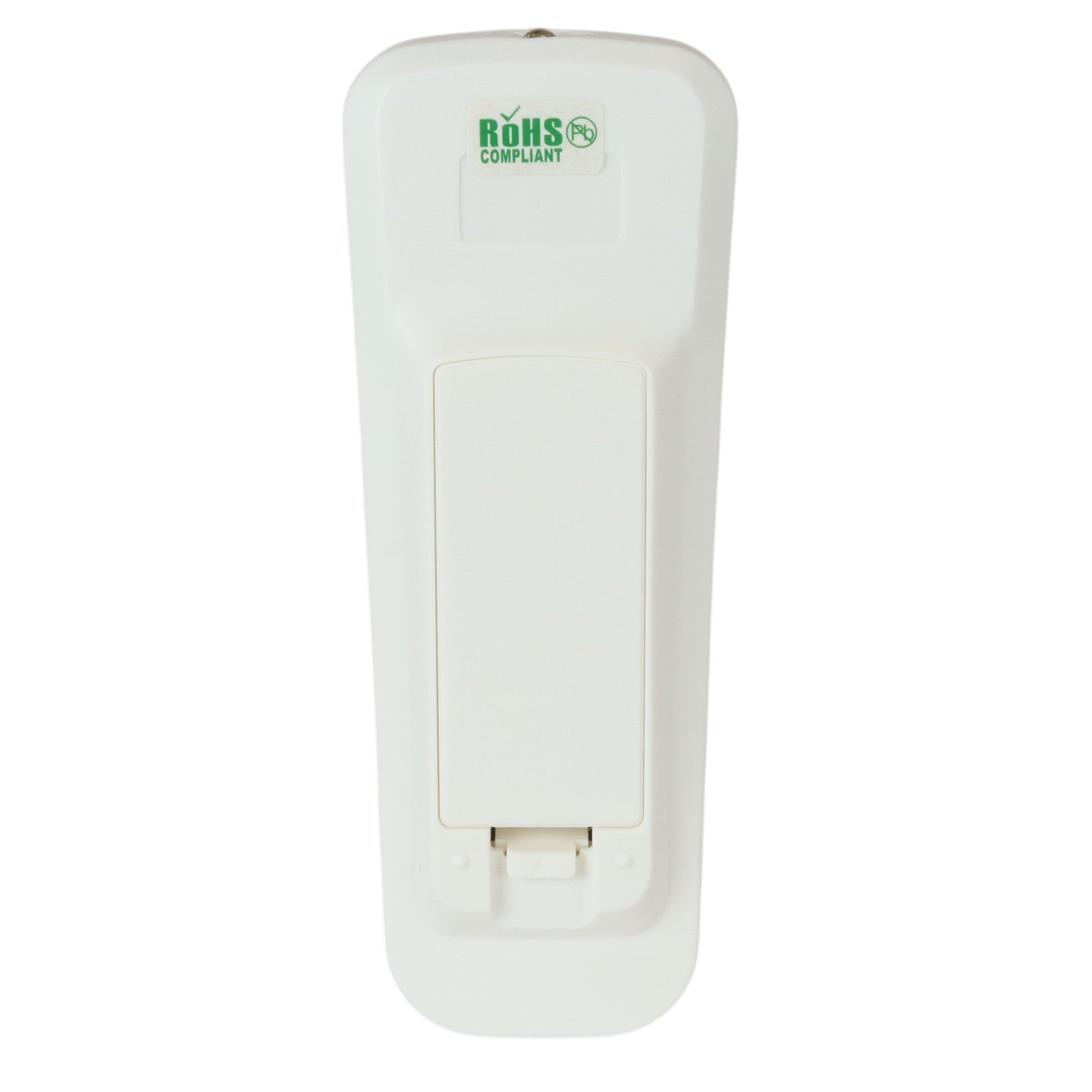 Anderic white replacement air conditioner remote control back view with battery compartment and RoHS sticker