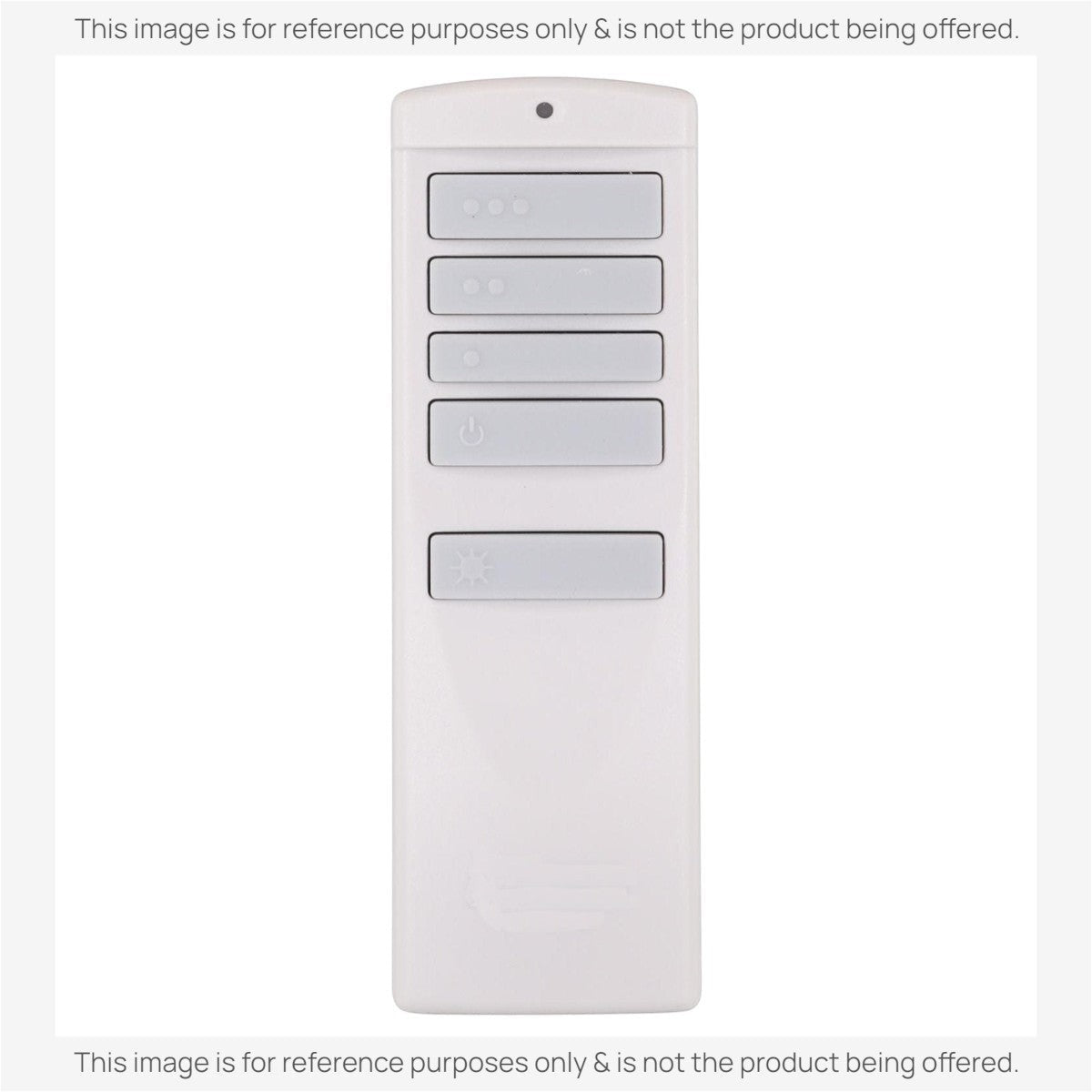 Anderic universal ceiling fan remote control in white with five buttons for speed and light settings.