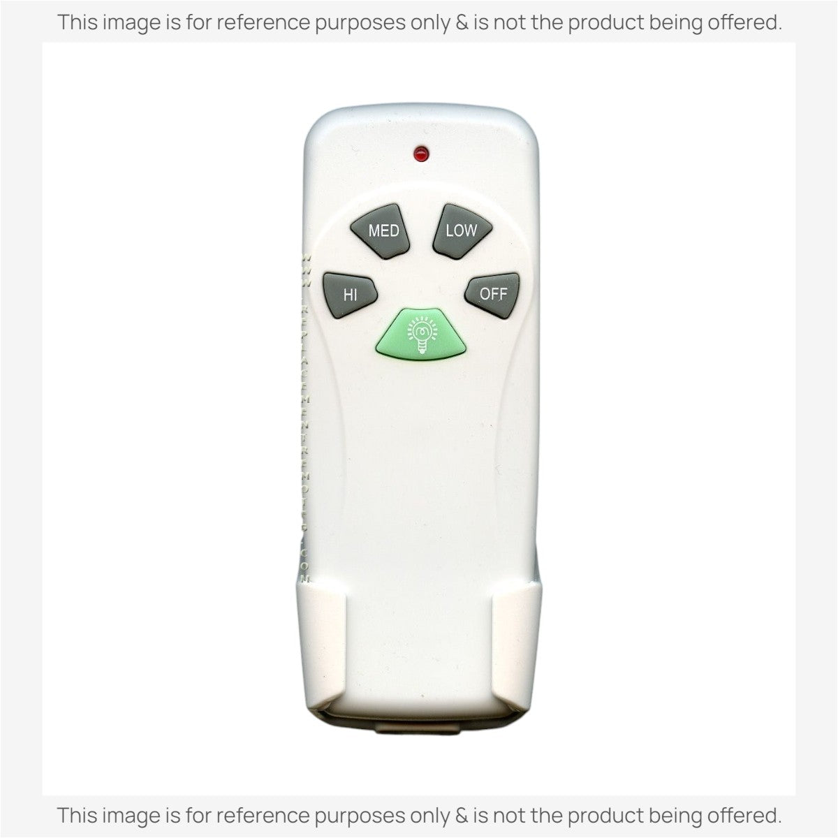 Anderic white ceiling fan remote control with HI, MED, LOW, OFF, and light buttons in a wall-mount cradle.