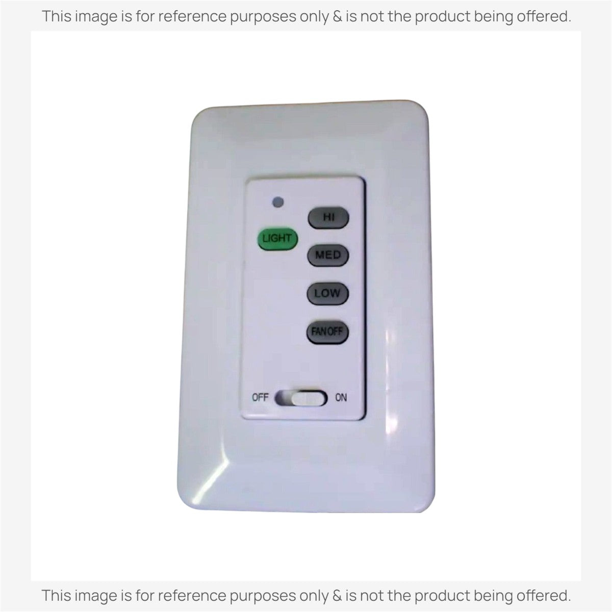 Anderic wall-mounted ceiling fan remote control in white with light, speed, and power buttons.
