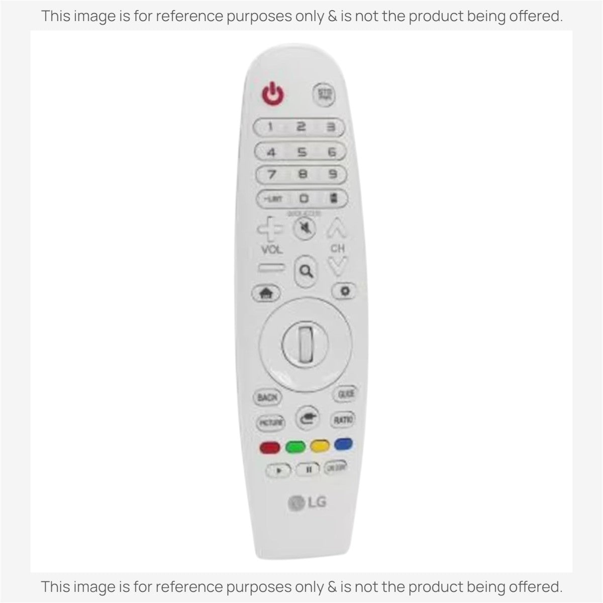 Anderic white IR replacement remote control for LG TVs with standard navigation and media playback buttons.