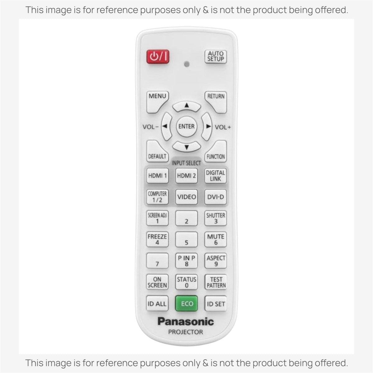Anderic RR3720 white universal projector remote control replacement for Panasonic N2QAYA000126 with labeled buttons.