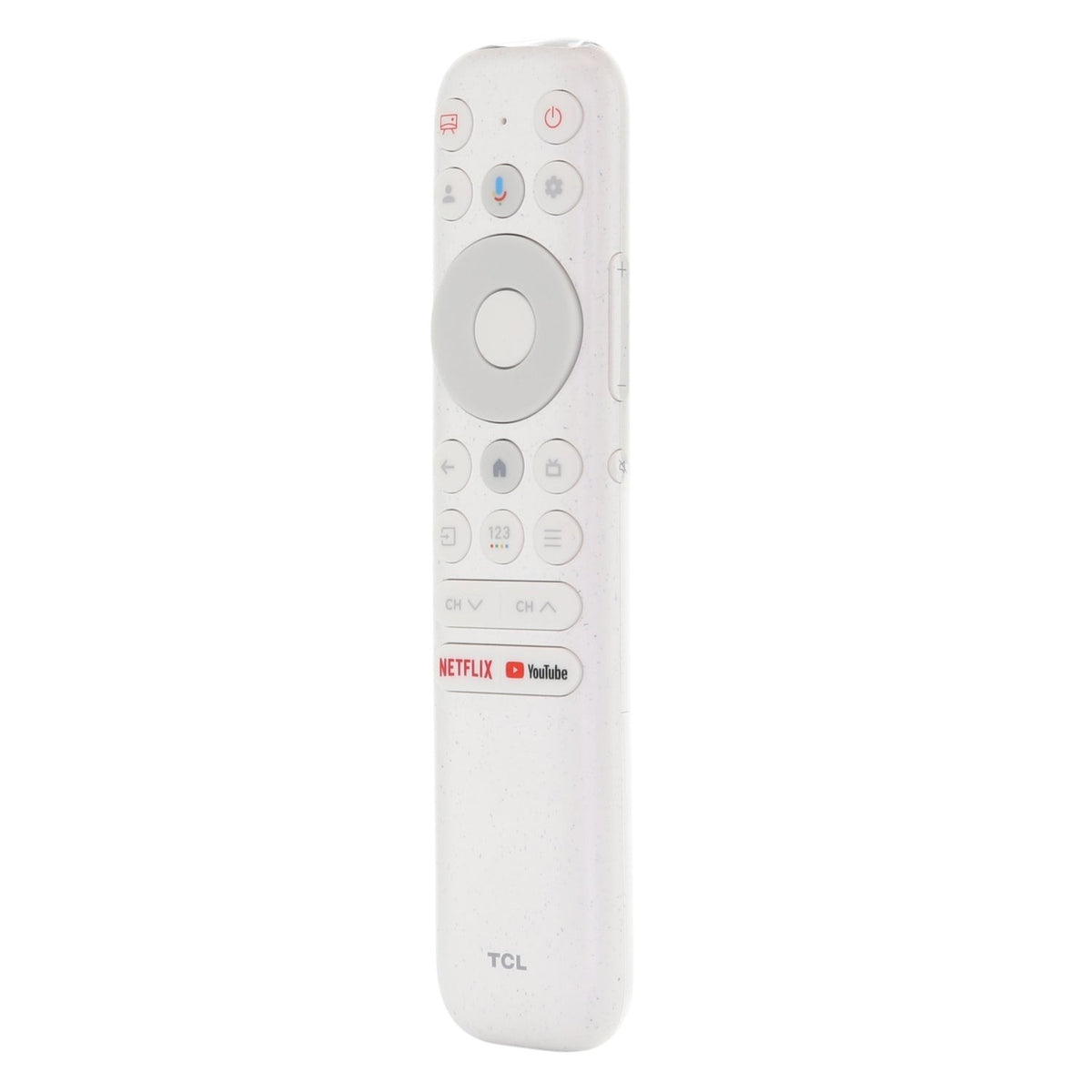 Anderic white TCL Google TV remote control with voice command, Netflix, and YouTube buttons for NXTVISION series TVs.